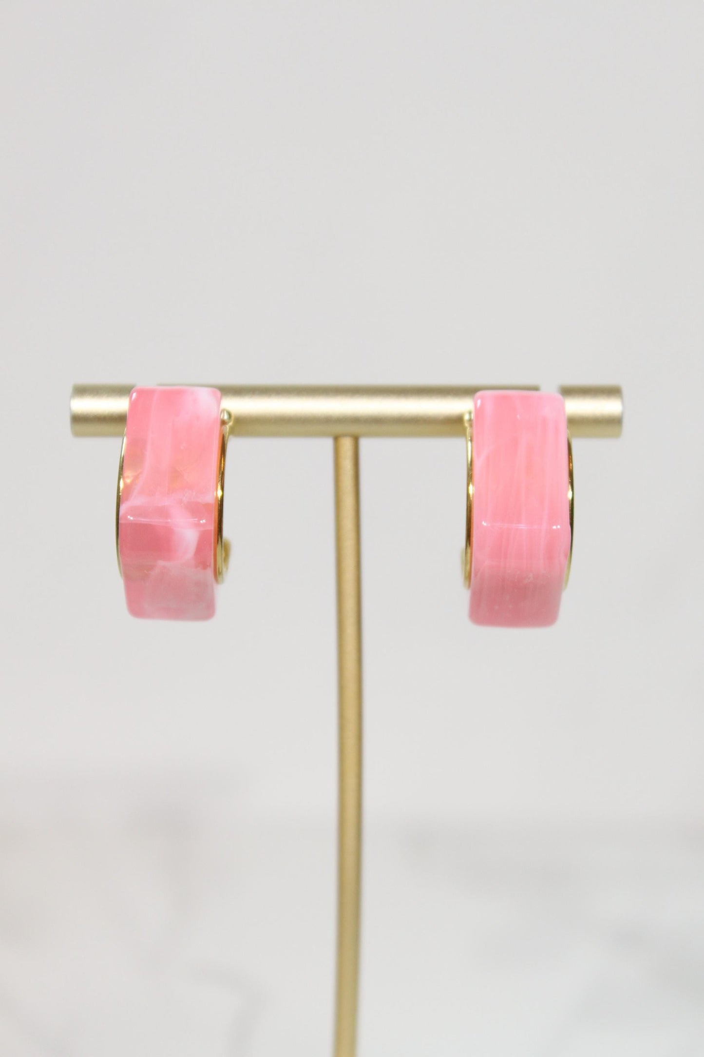 Light Pink Geometric Hoop Earrings | Chunky Magenta Resin Hoops