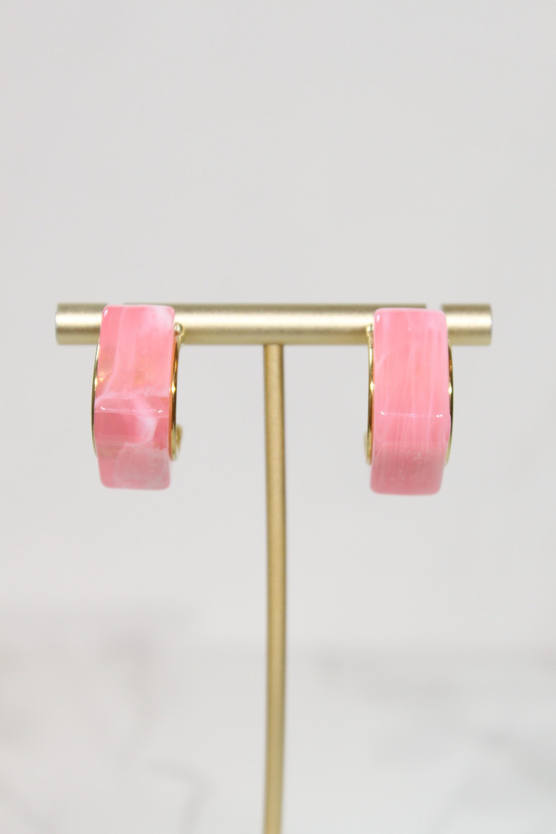 Light Pink Geometric Hoop Earrings | Chunky Magenta Resin Hoops