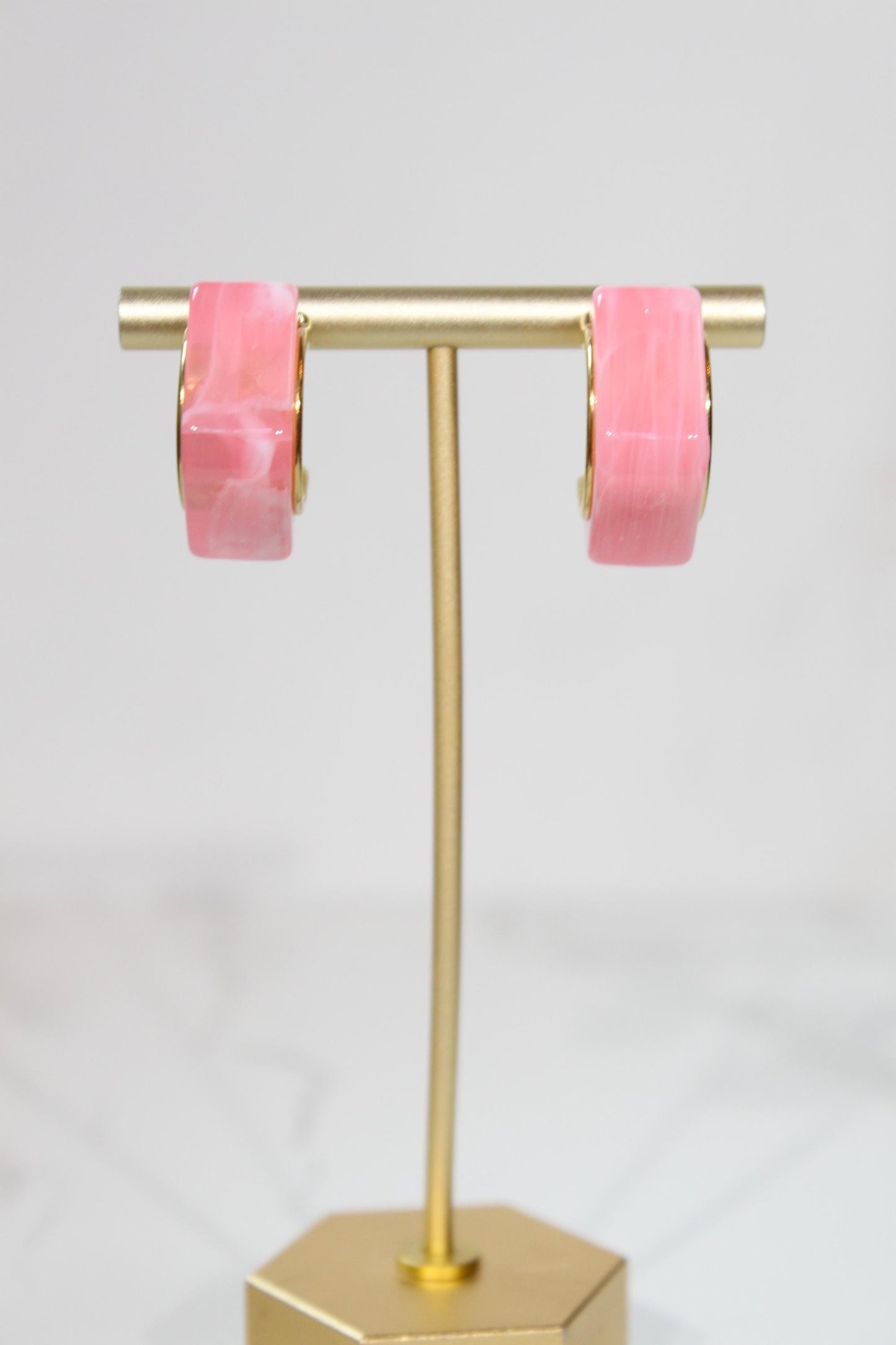 Light Pink Geometric Hoop Earrings | Chunky Magenta Resin Hoops