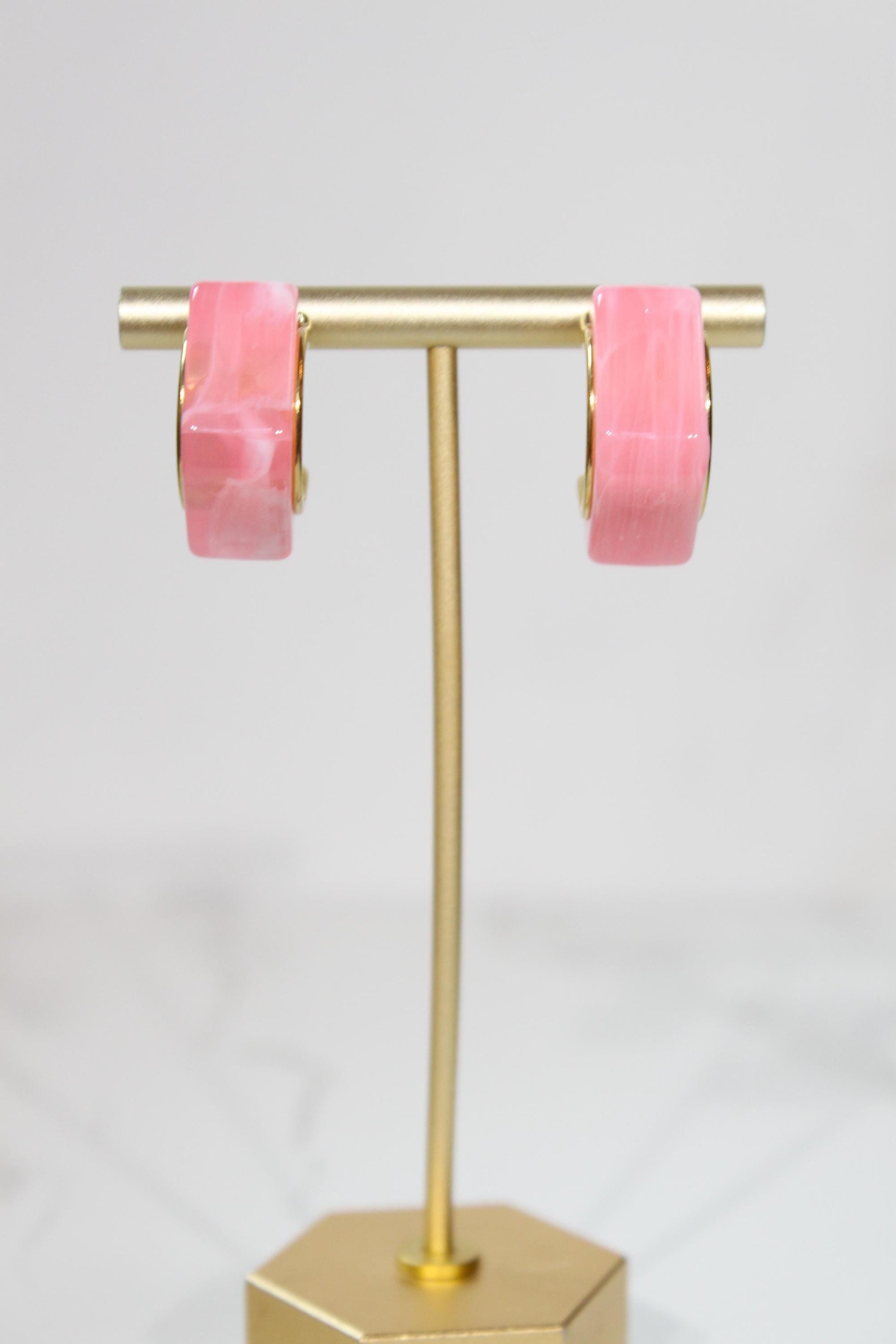 Light Pink Geometric Hoop Earrings | Chunky Magenta Resin Hoops