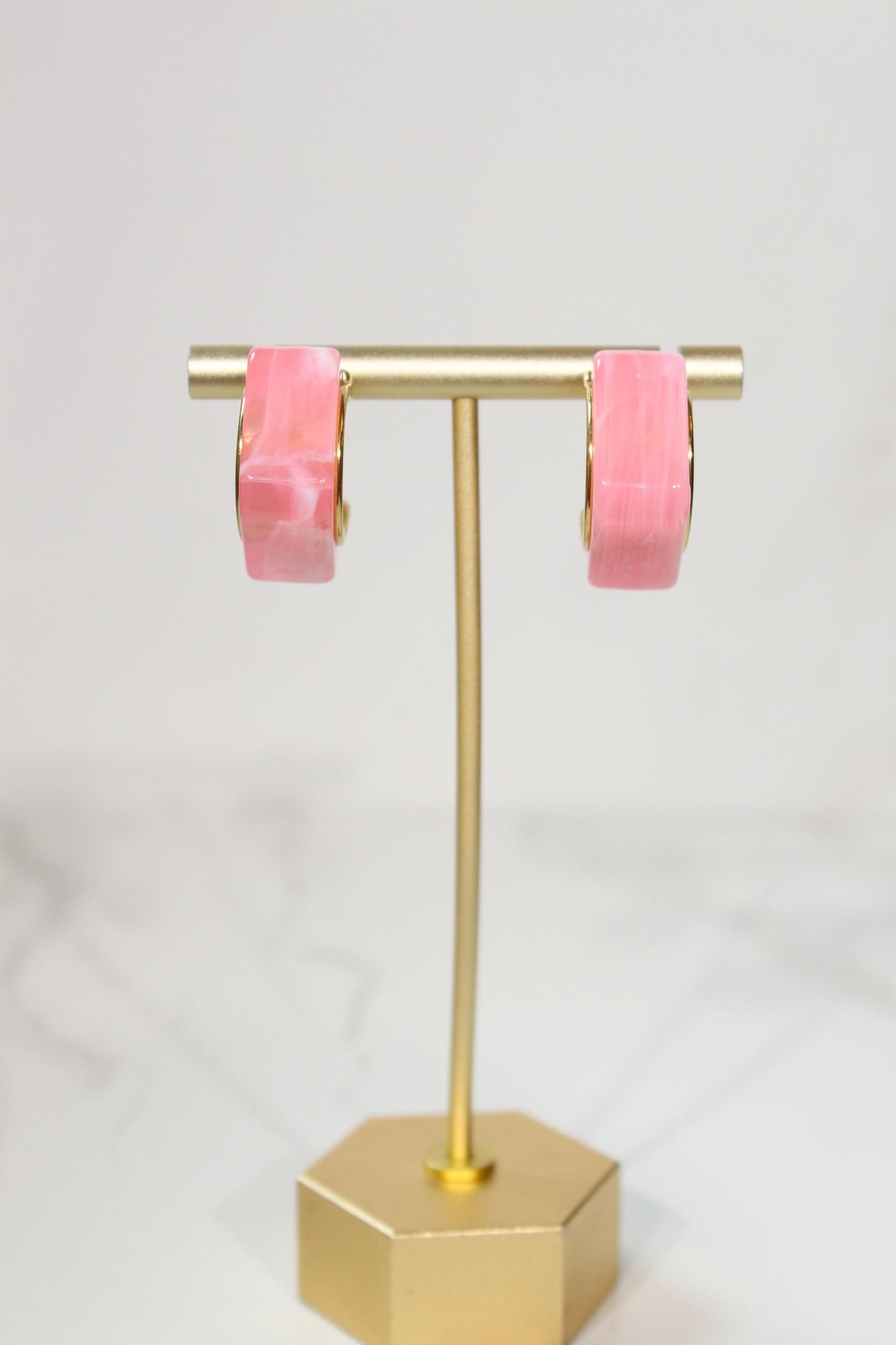 Light Pink Geometric Hoop Earrings | Chunky Magenta Resin Hoops