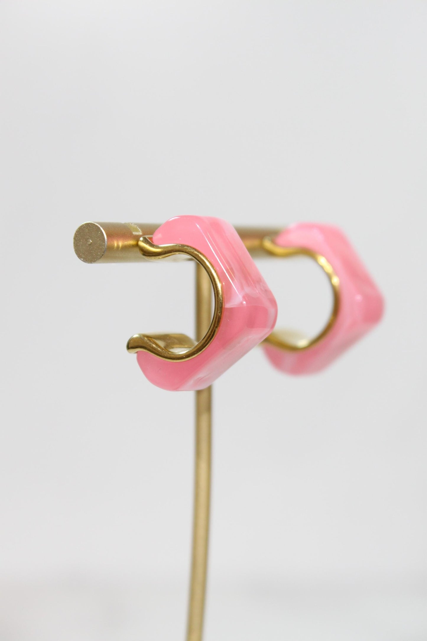 Light Pink Geometric Hoop Earrings | Chunky Magenta Resin Hoops