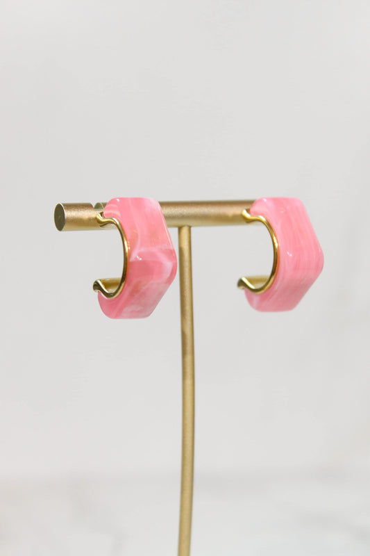 Light Pink Geometric Hoop Earrings | Chunky Magenta Resin Hoops