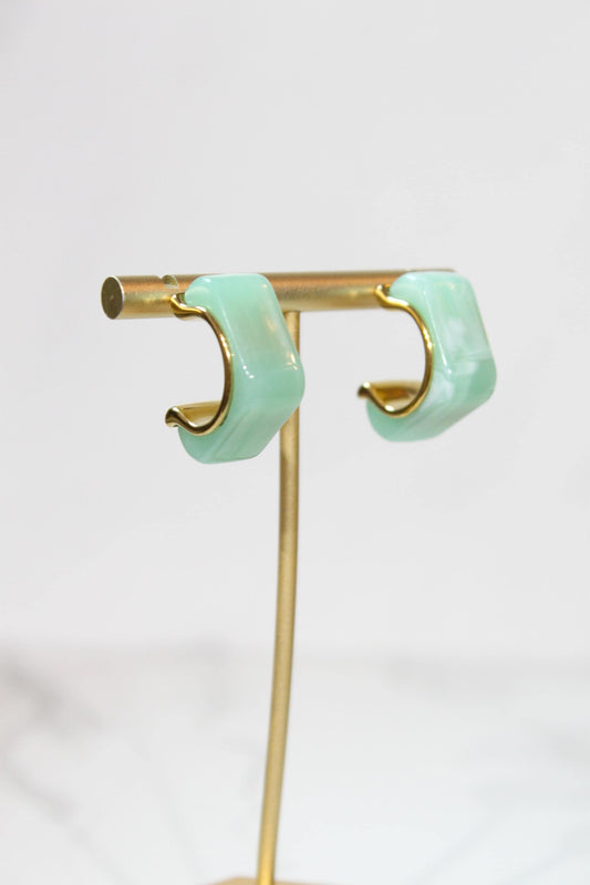 Mint Geometric Hoop Earrings | Chunky Magenta Resin Hoops
