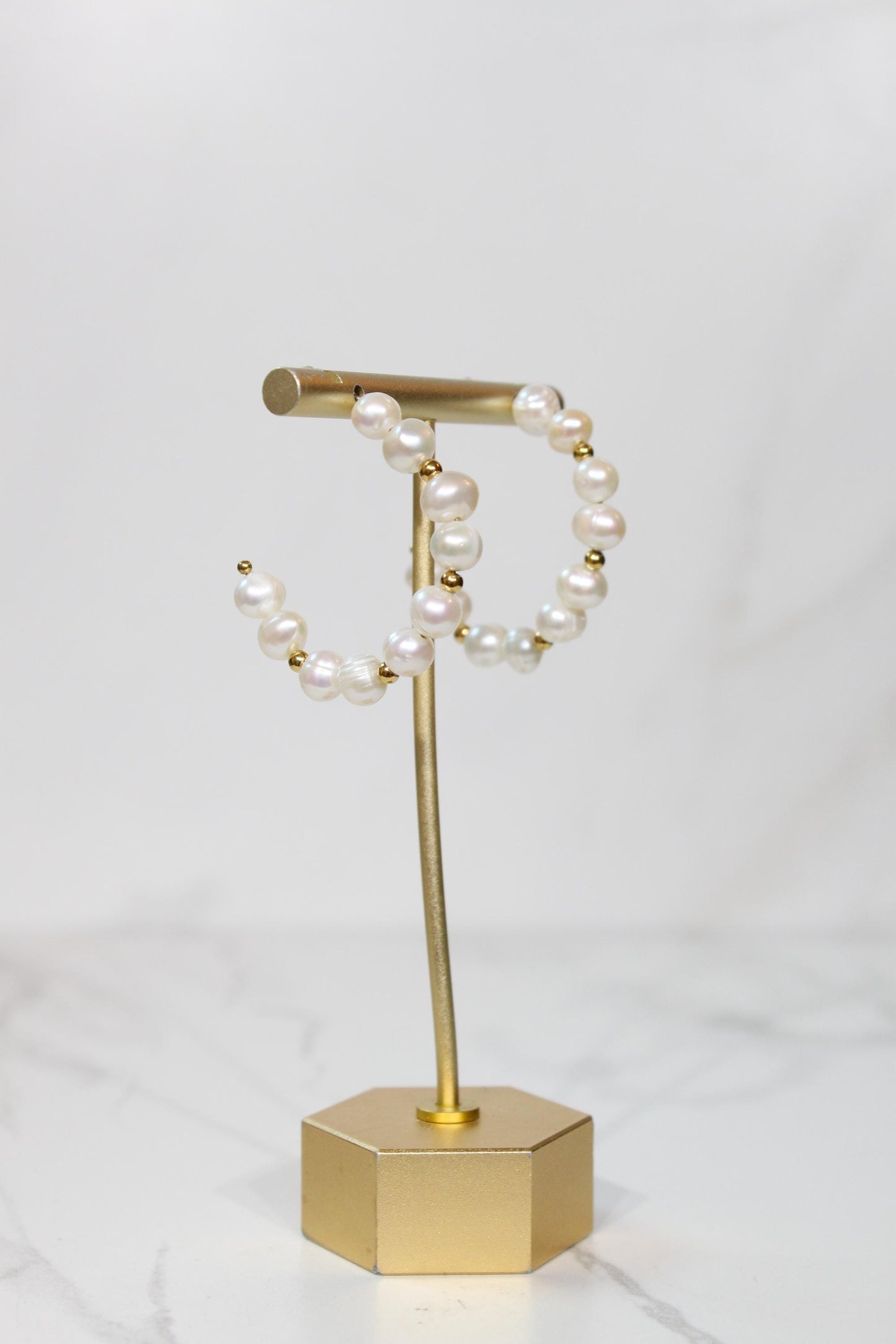 Irregular Natural Pearls Beads Hoop Earrings | Gold Accent Statement Hoops | Romantic Bridal & Everyday Coastal Luxury Jewelry