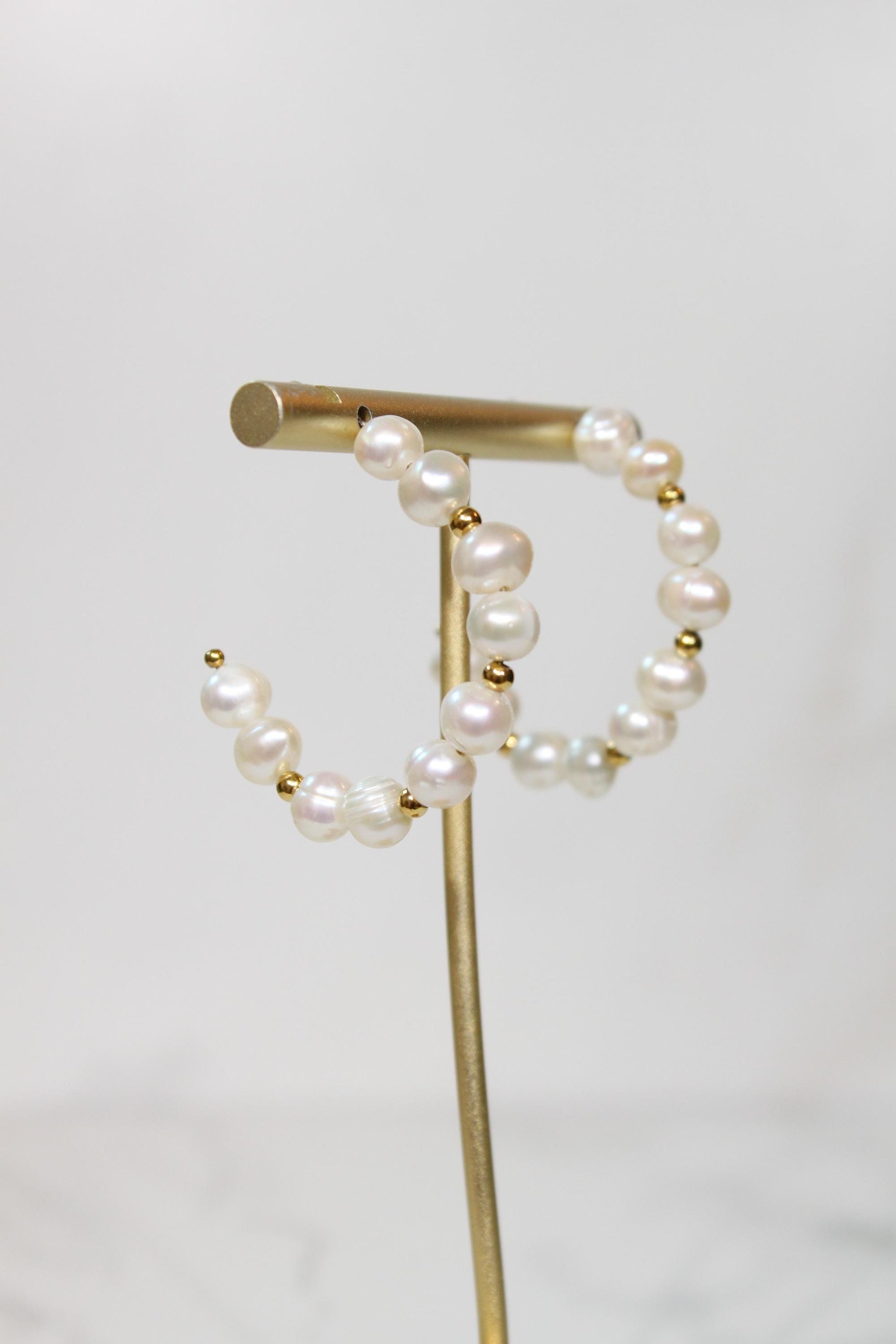 Irregular Natural Pearls Beads Hoop Earrings | Gold Accent Statement Hoops | Romantic Bridal & Everyday Coastal Luxury Jewelry