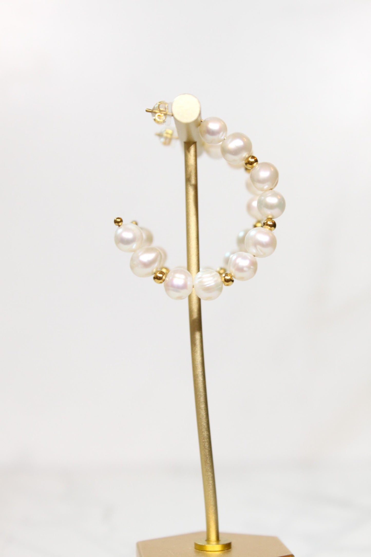 Irregular Natural Pearls Beads Hoop Earrings | Gold Accent Statement Hoops | Romantic Bridal & Everyday Coastal Luxury Jewelry