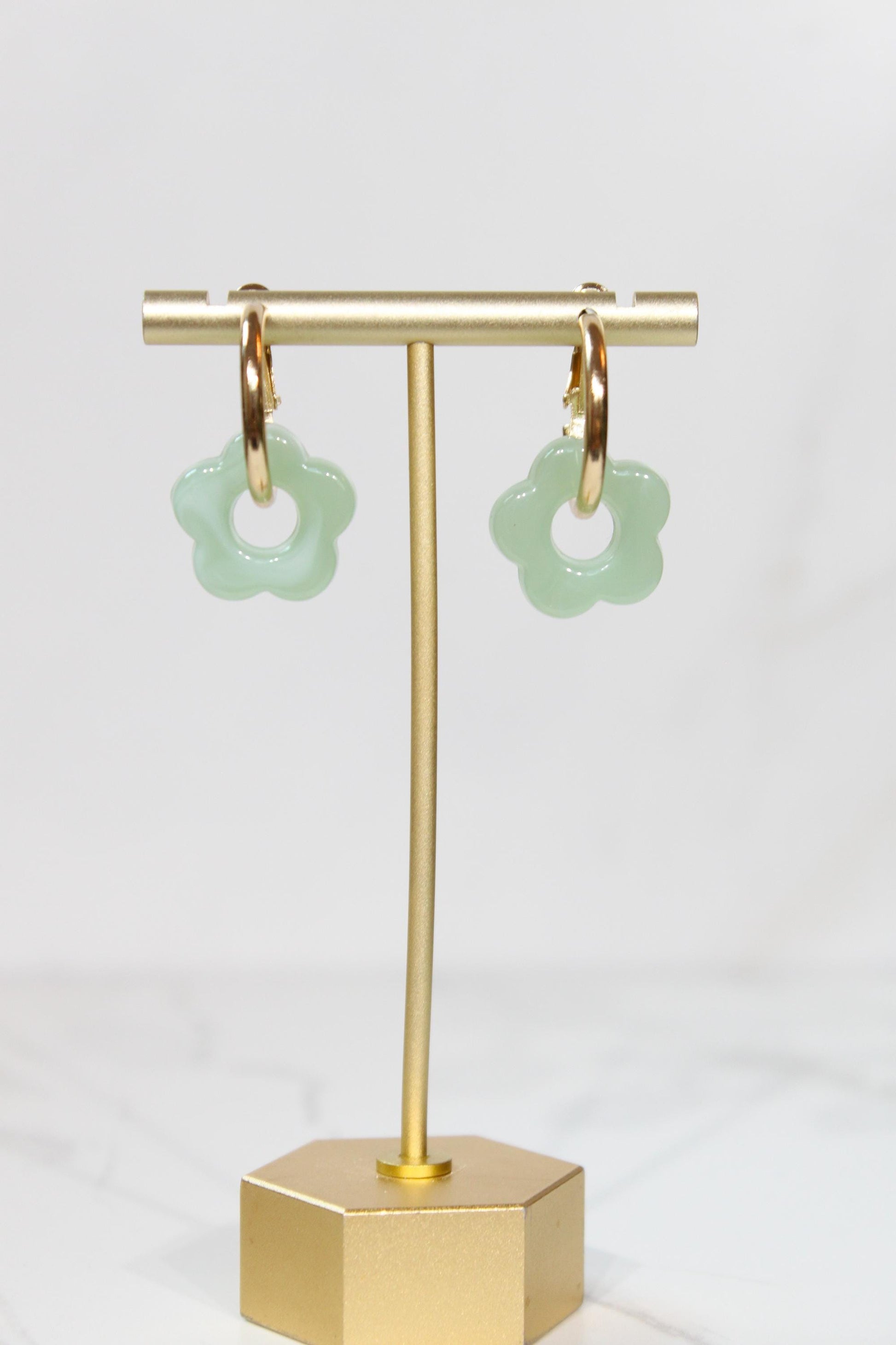 Sage Mint Green Flower Huggie Hoop Earrings
