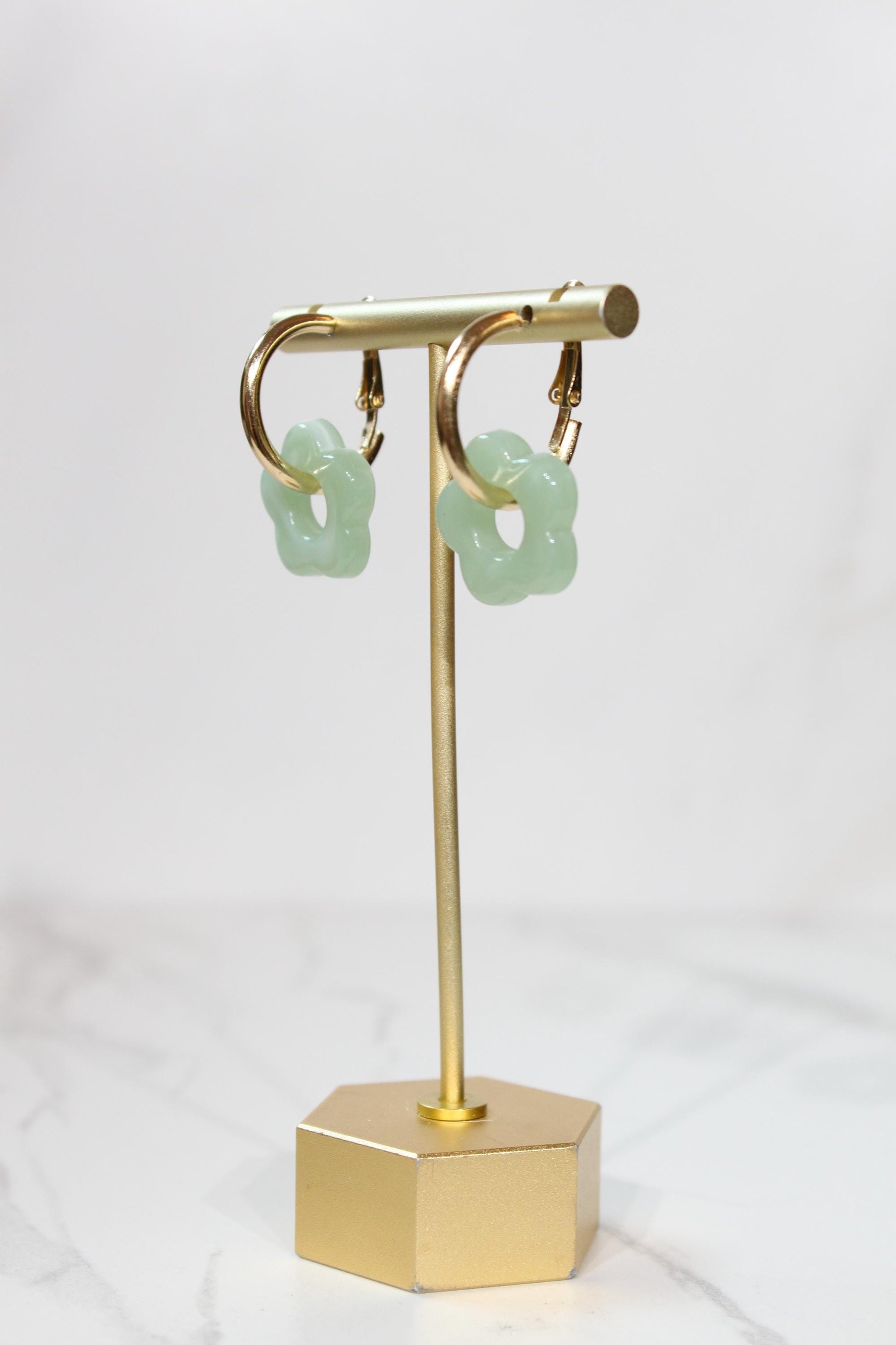 Sage Mint Green Flower Huggie Hoop Earrings