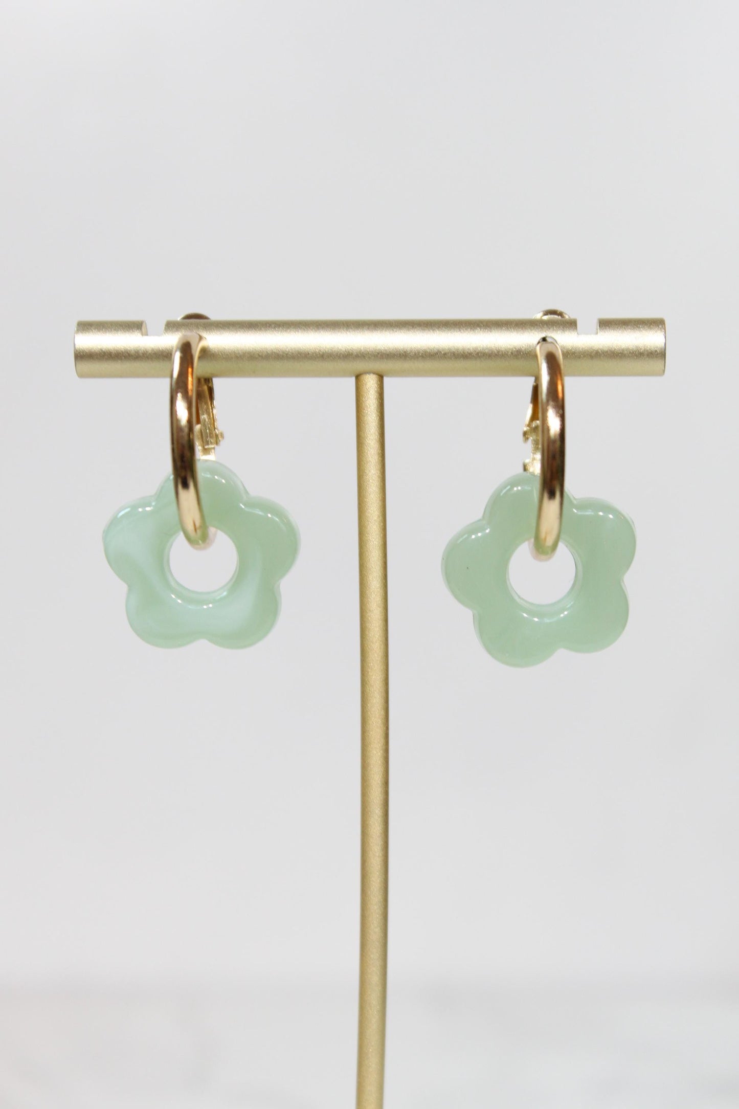 Sage Mint Green Flower Huggie Hoop Earrings