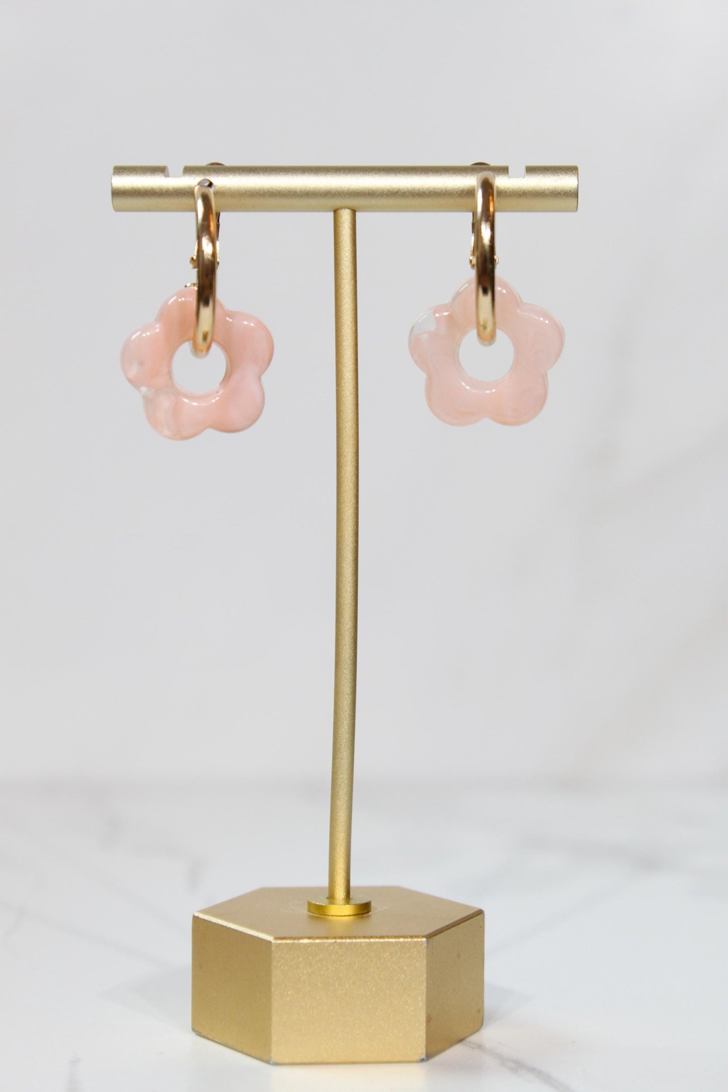 Light Pink Flower Huggie Hoop Earrings