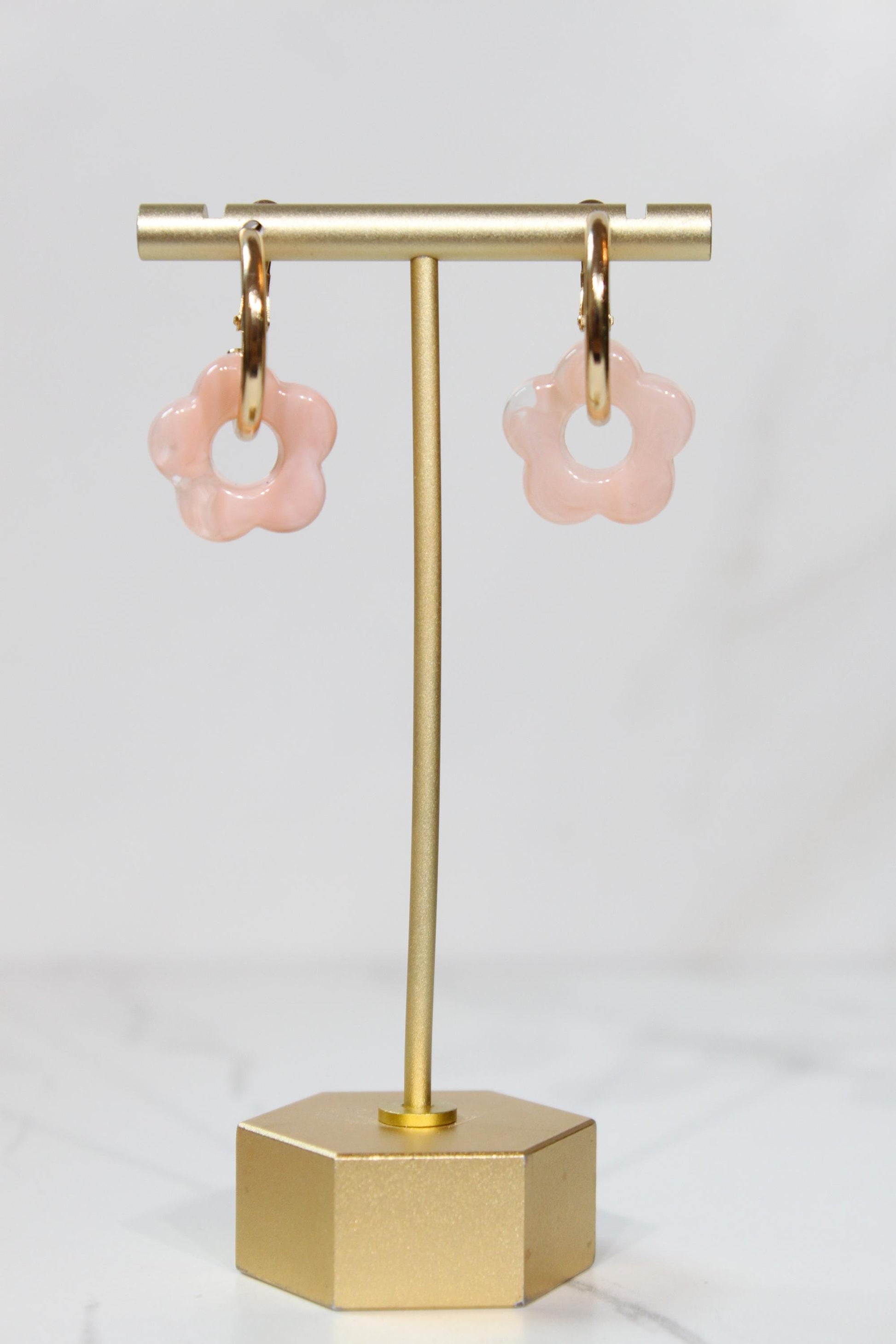 Light Pink Flower Huggie Hoop Earrings