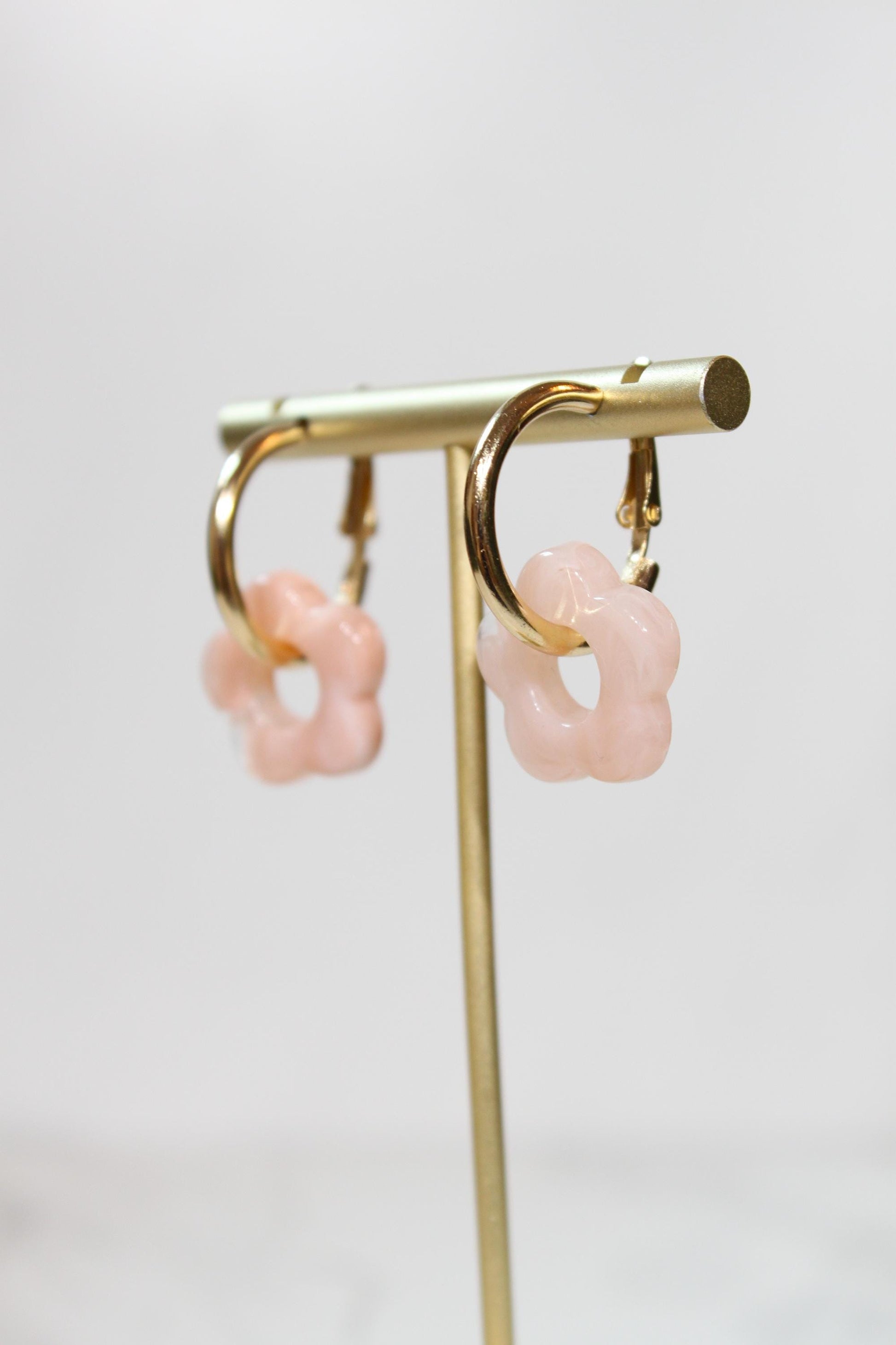 Light Pink Flower Huggie Hoop Earrings