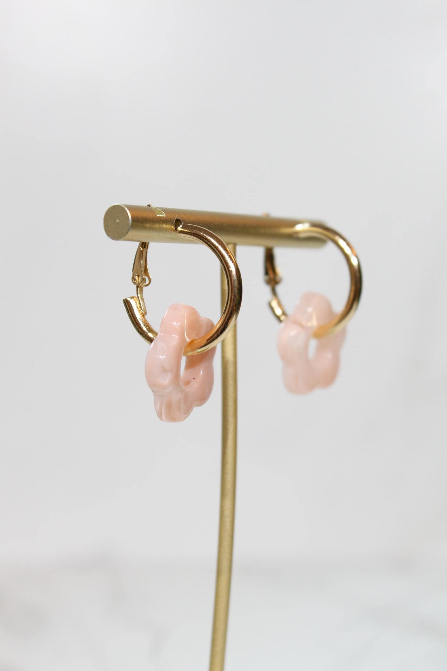 Light Pink Flower Huggie Hoop Earrings