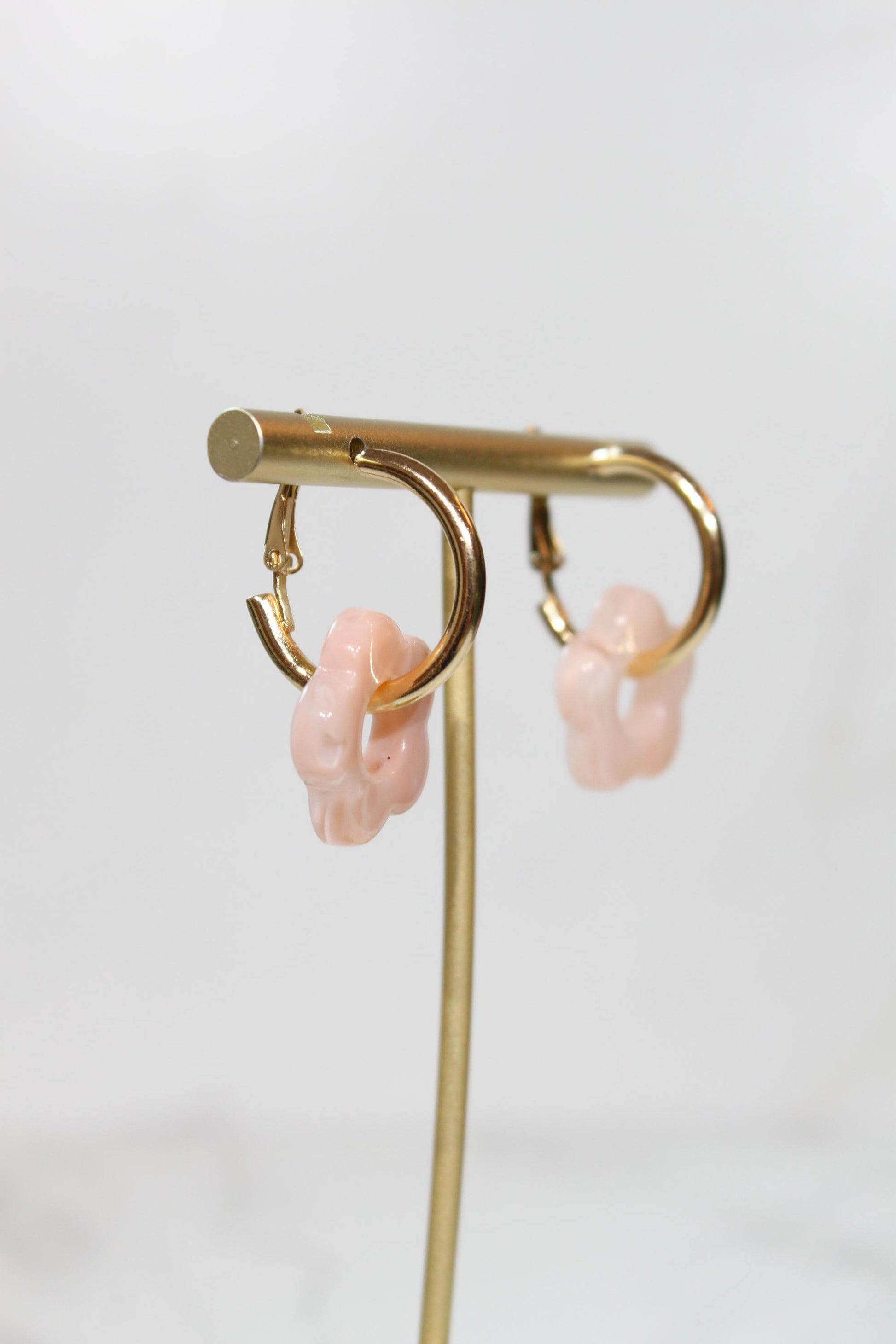 Light Pink Flower Huggie Hoop Earrings
