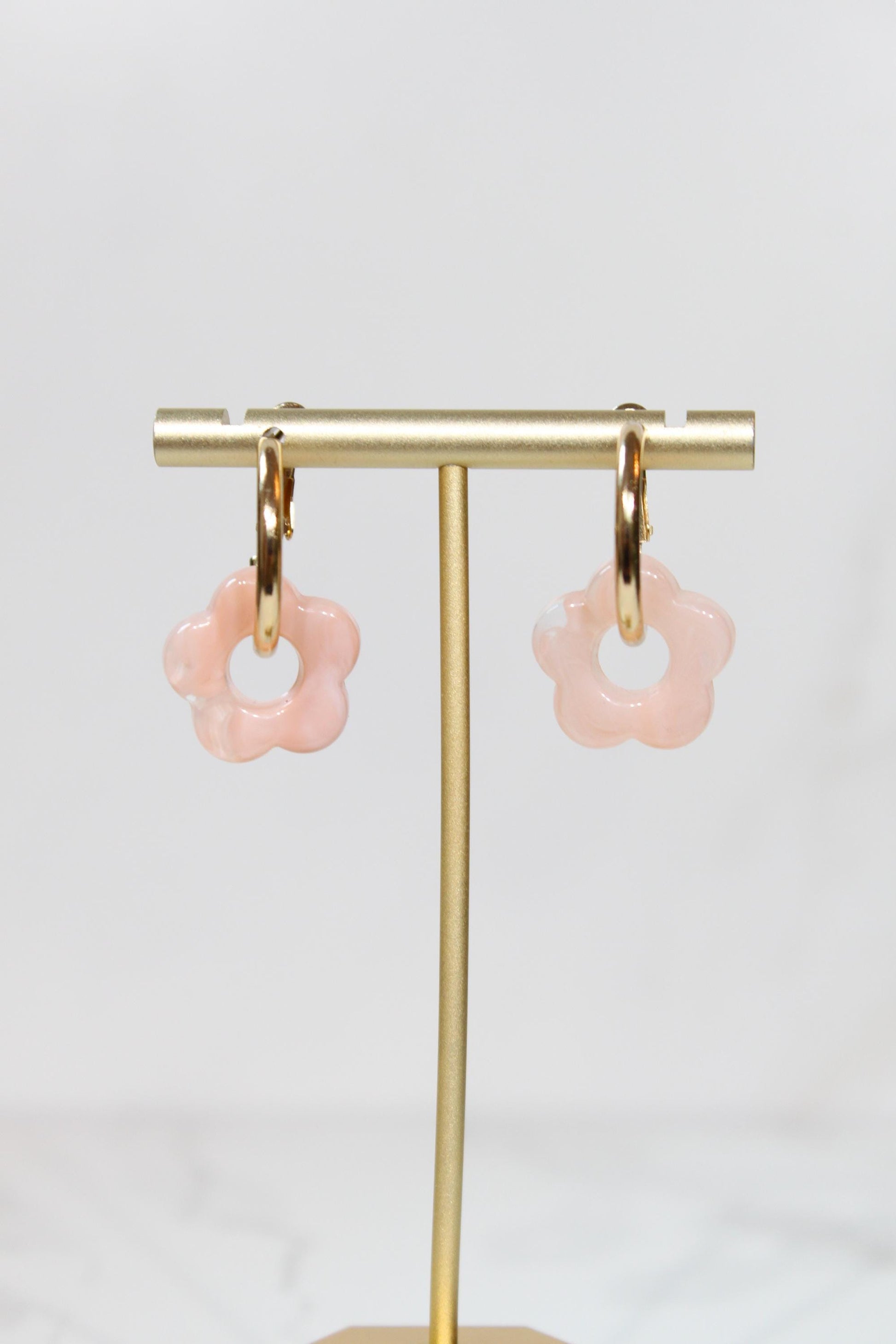 Light Pink Flower Huggie Hoop Earrings
