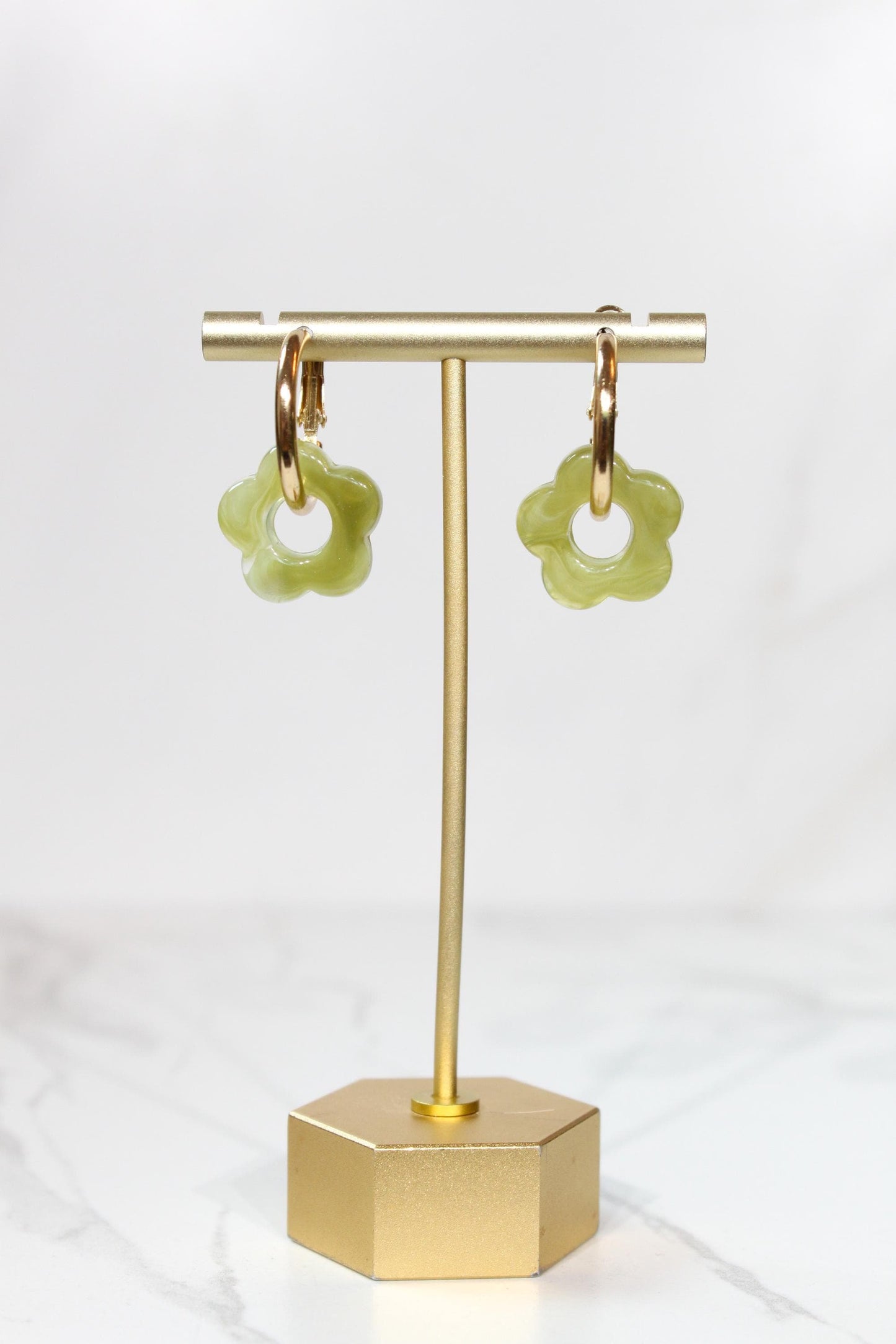 Olive Green Flower Huggie Hoop Earrings
