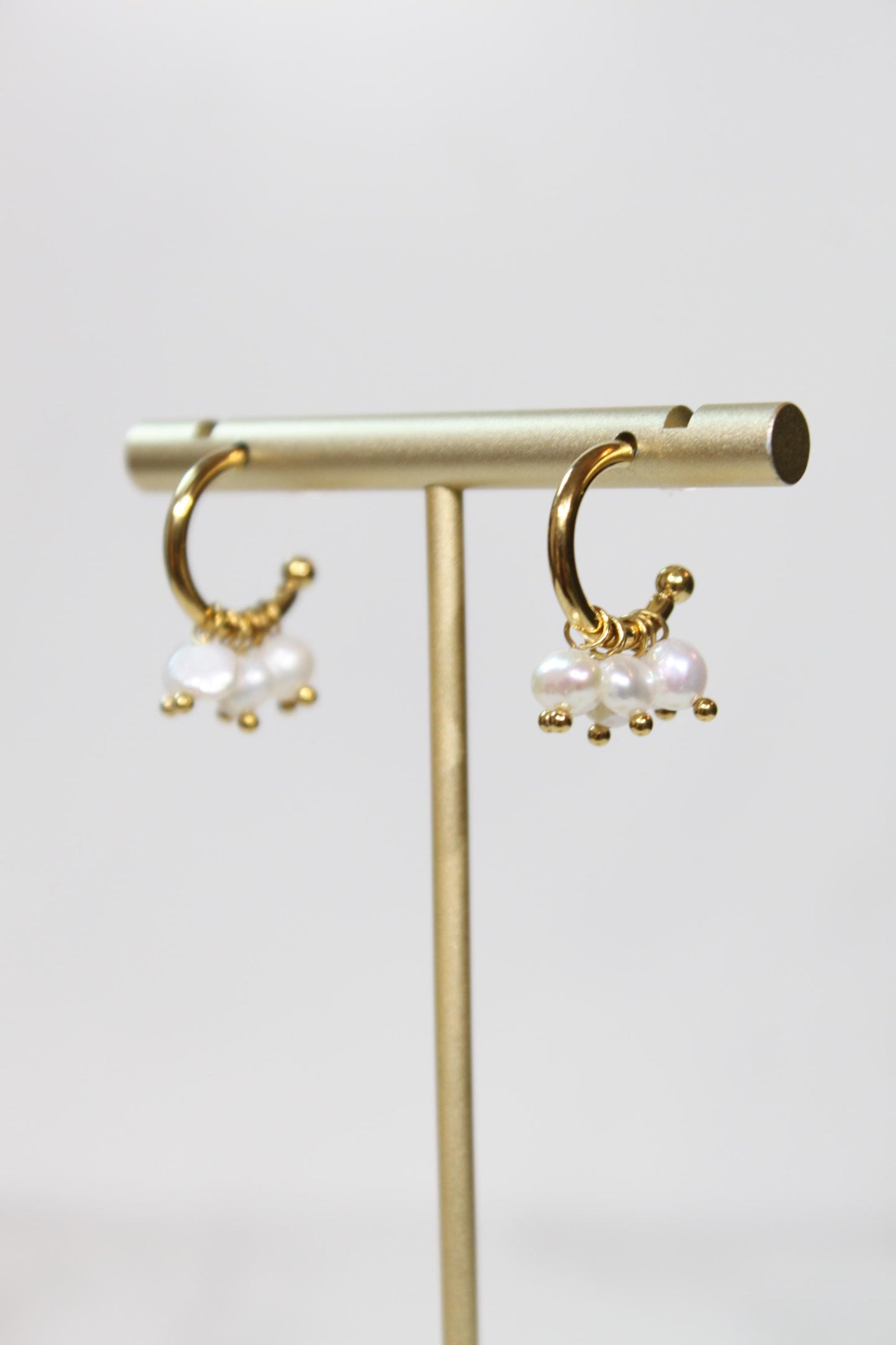 Irregular Natural Pearls Beads Huggie Hoop Earrings | Gold Cluster Pearl Charm Hoops