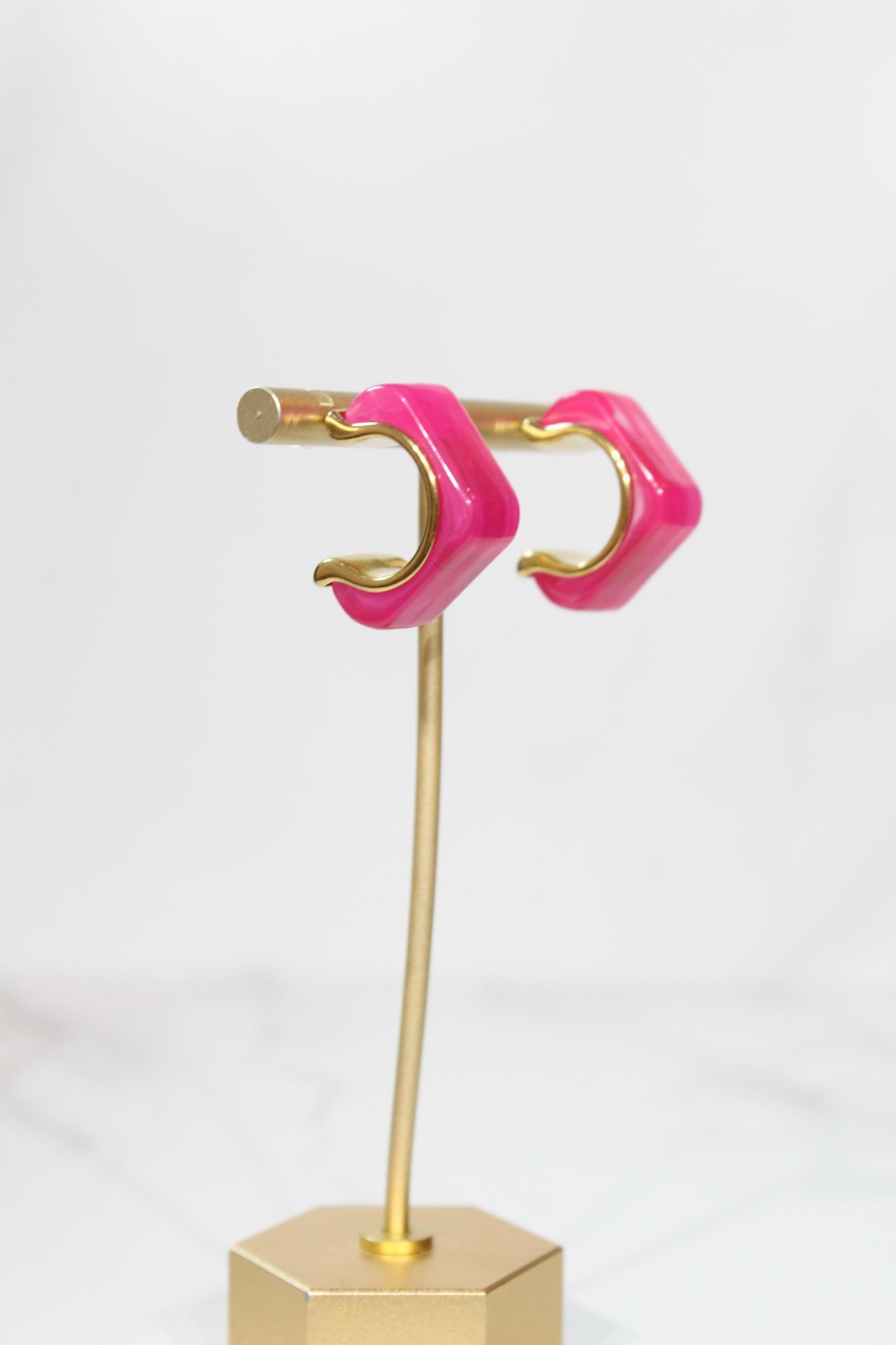 Vibrant Hot Pink Geometric Hoop Earrings | Chunky Magenta Resin Hoops