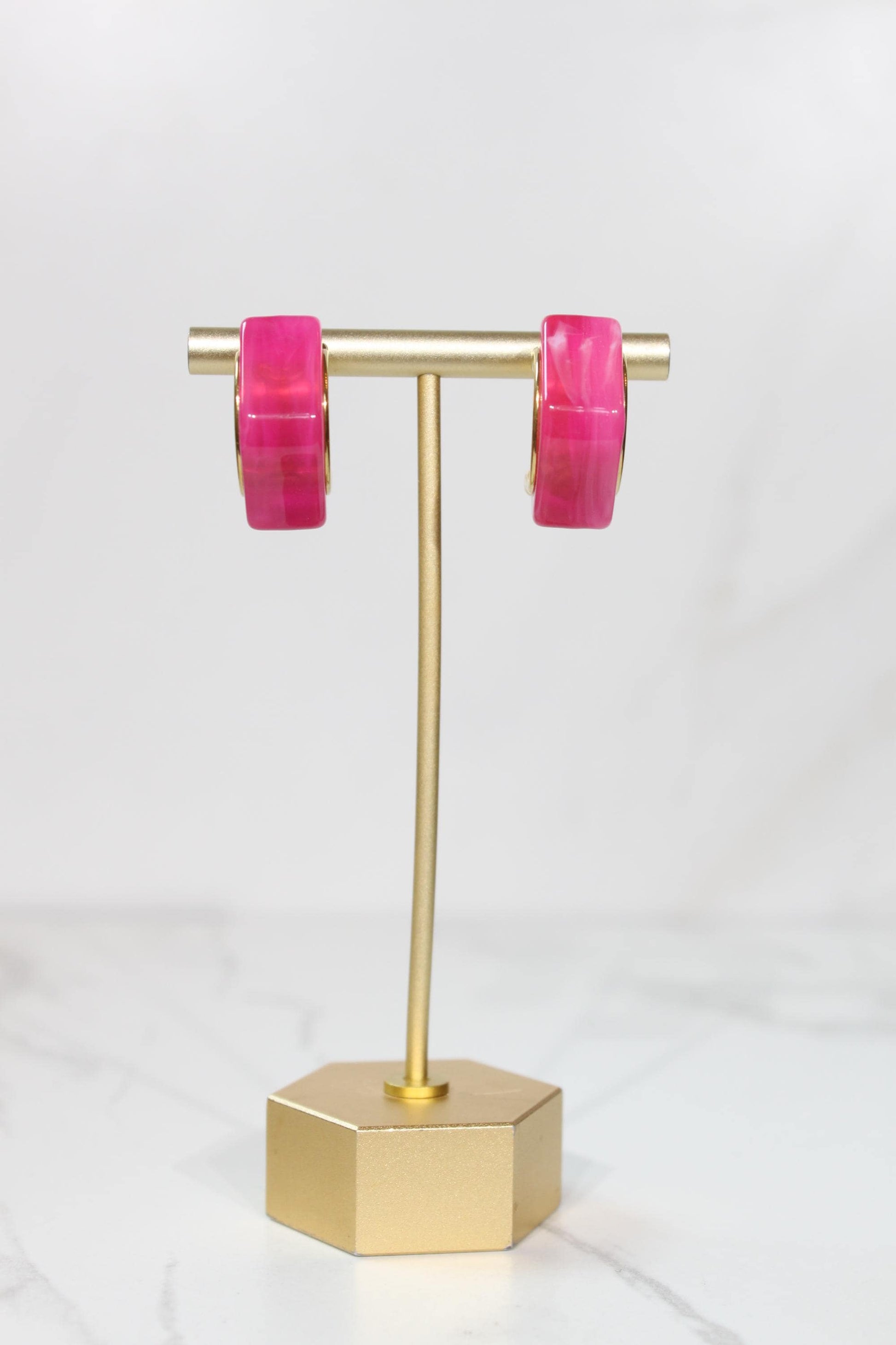 Vibrant Hot Pink Geometric Hoop Earrings | Chunky Magenta Resin Hoops