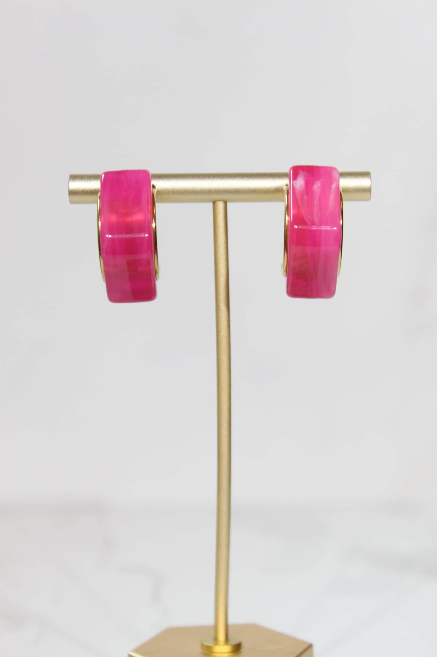 Vibrant Hot Pink Geometric Hoop Earrings | Chunky Magenta Resin Hoops
