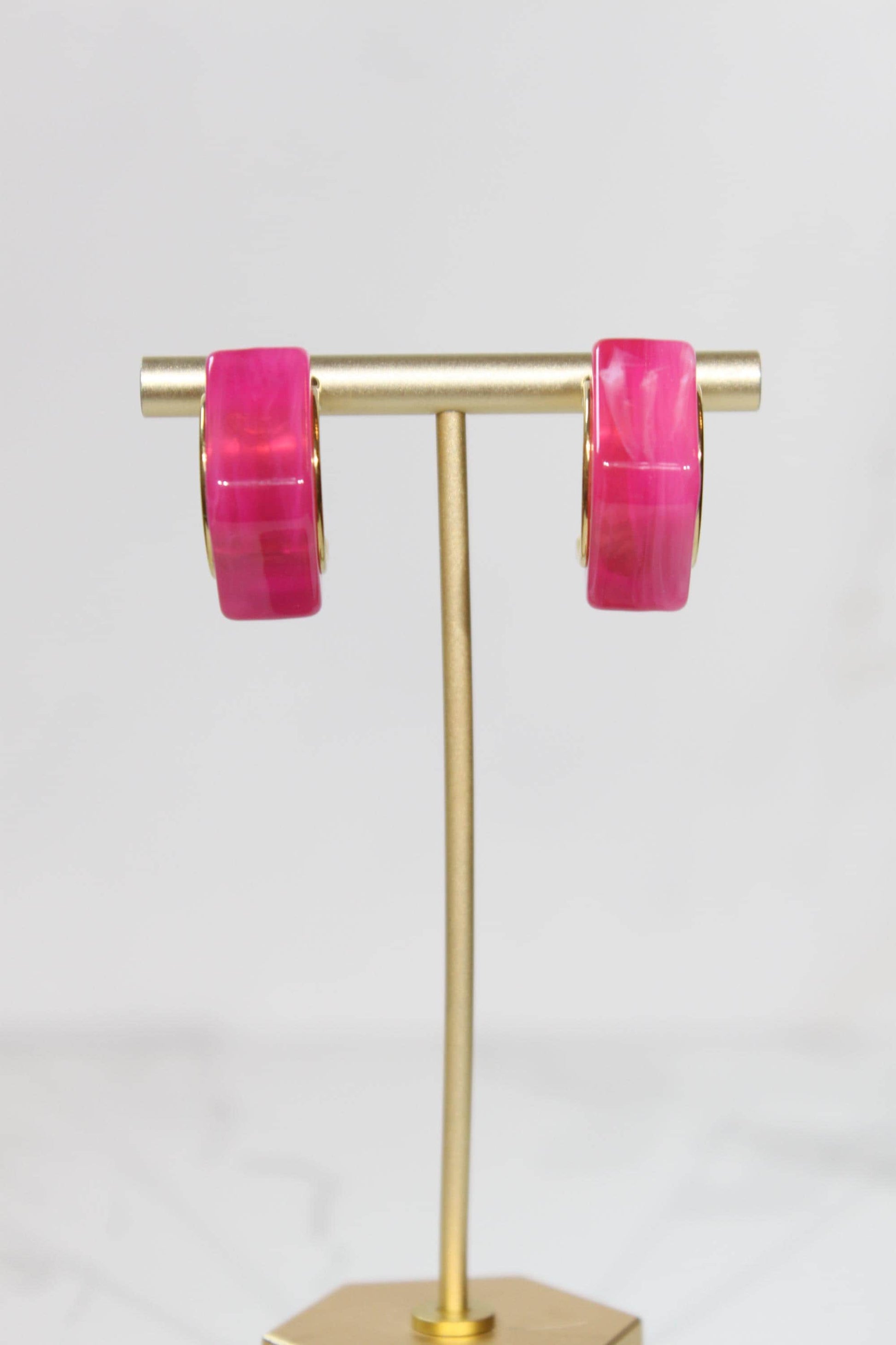 Vibrant Hot Pink Geometric Hoop Earrings | Chunky Magenta Resin Hoops