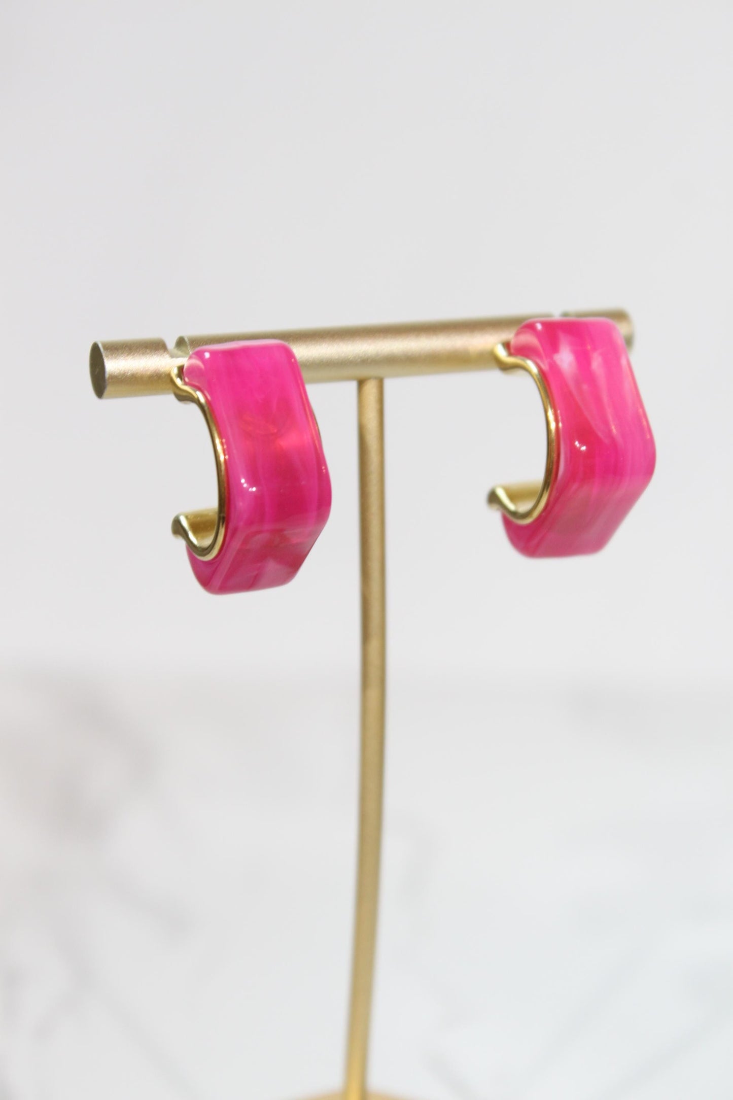Vibrant Hot Pink Geometric Hoop Earrings | Chunky Magenta Resin Hoops