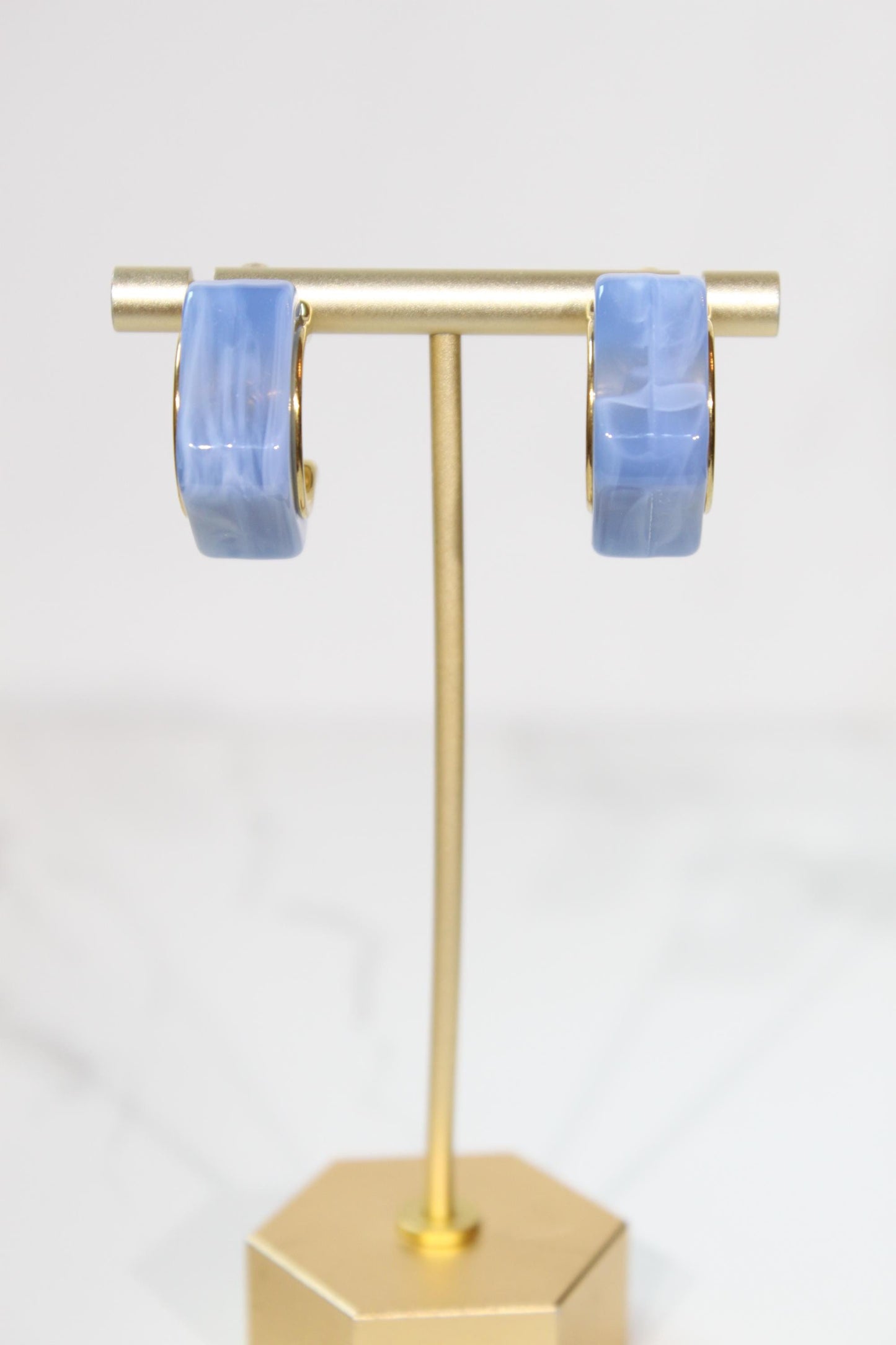 Light Blue Geometric Hoop Earrings | Chunky Magenta Resin Hoops