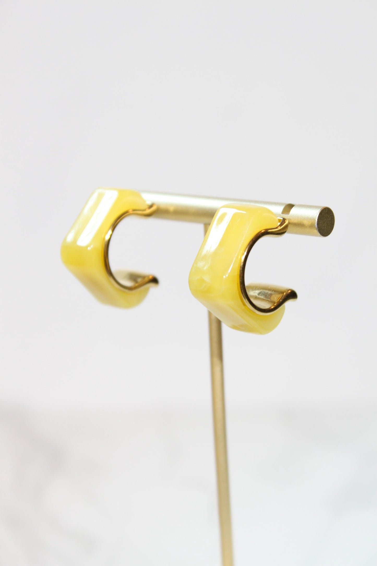 Vibrant Yellow Geometric Hoop Earrings | Chunky Magenta Resin Hoops