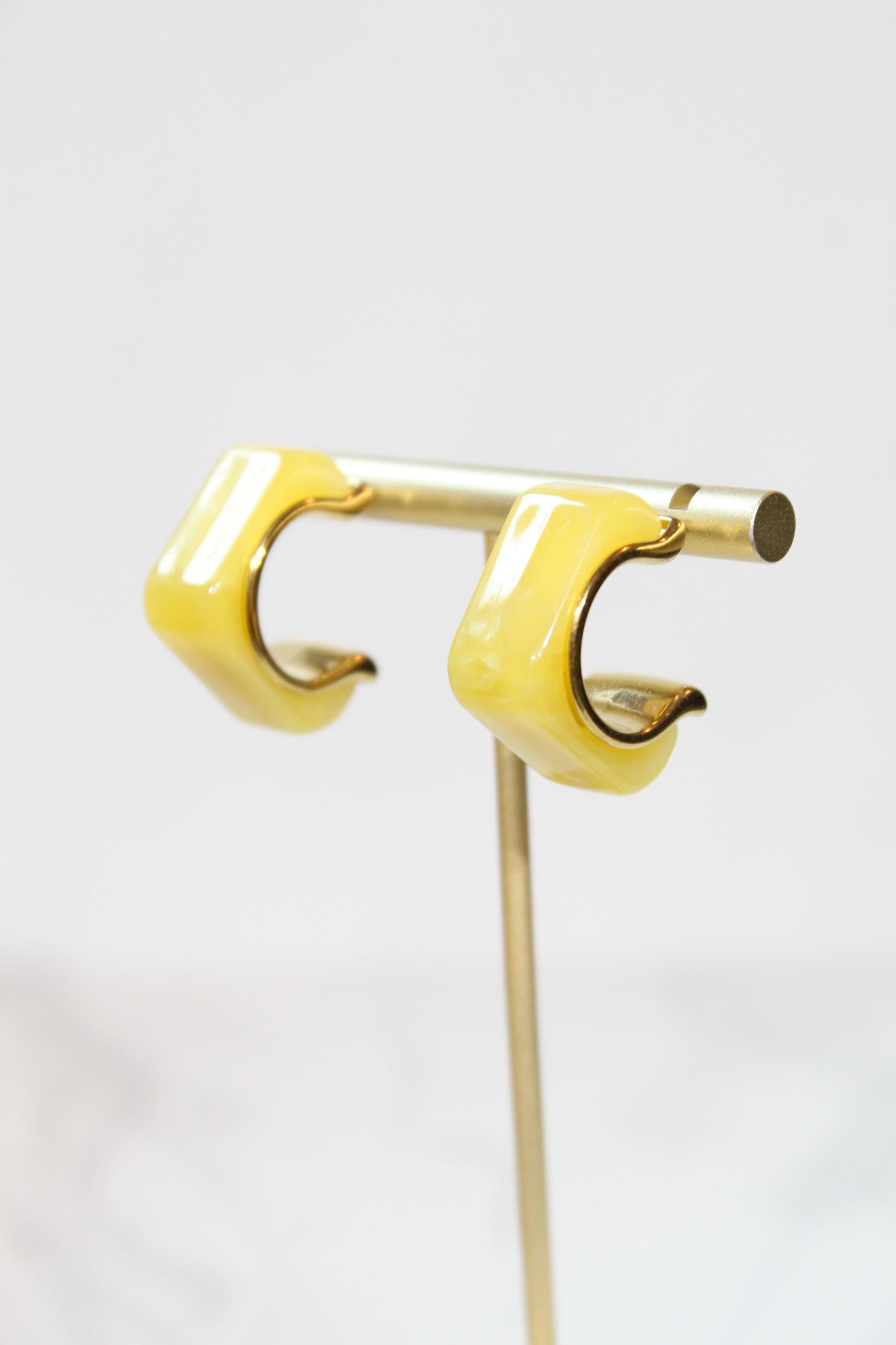 Vibrant Yellow Geometric Hoop Earrings | Chunky Magenta Resin Hoops