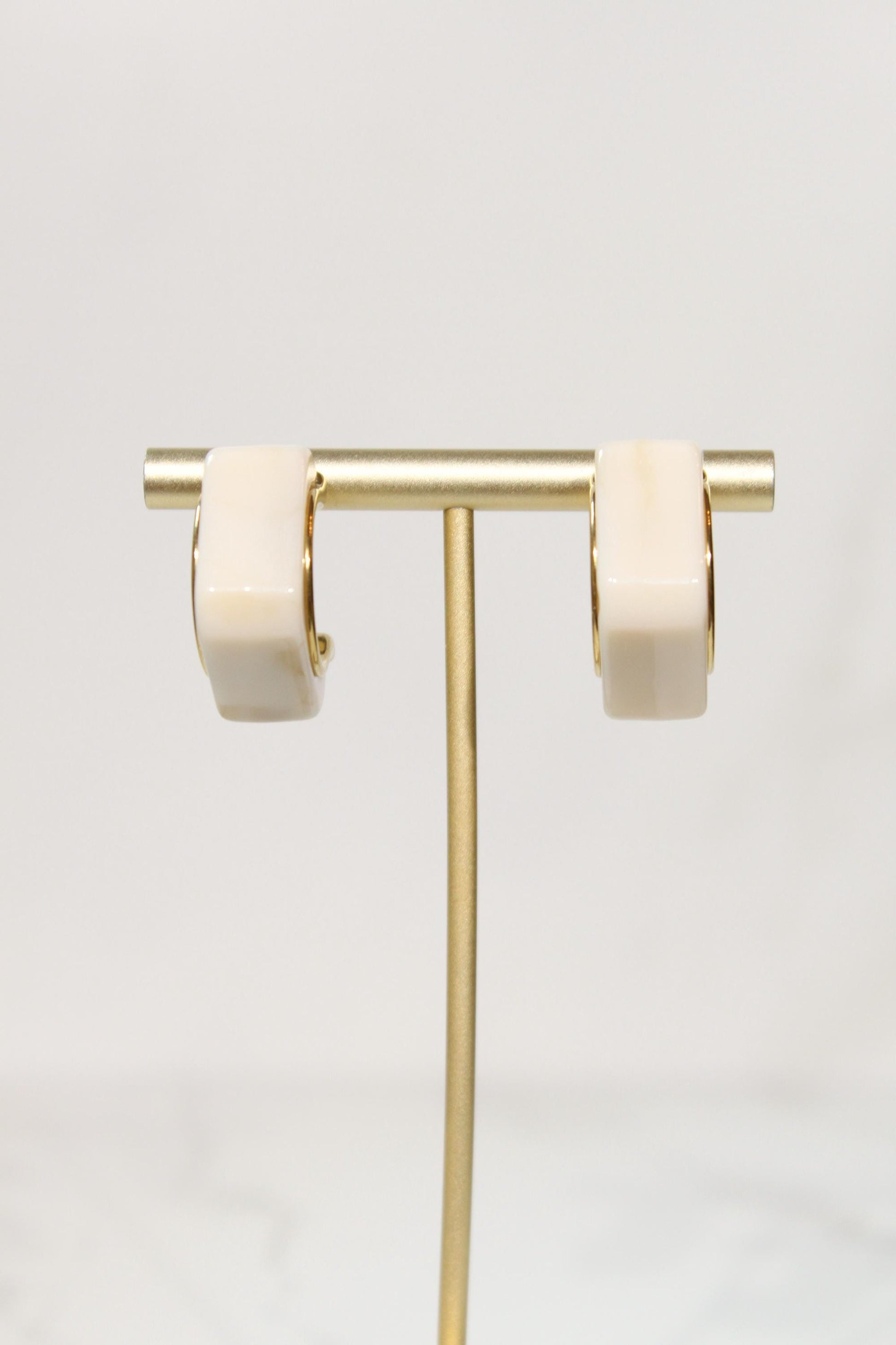 Cream Geometric Hoop Earrings | Chunky Magenta Resin Hoops