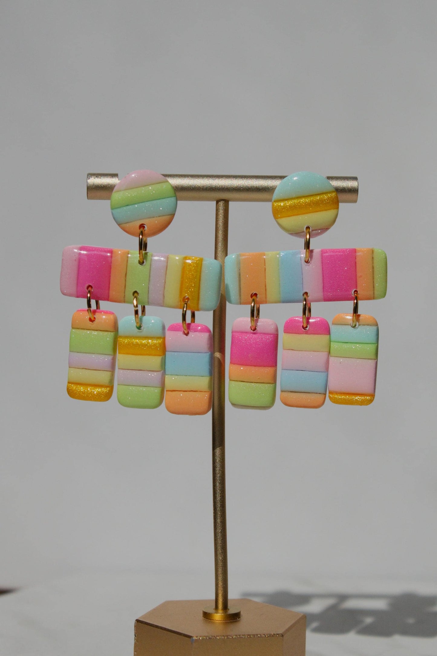Pastel Stripe Polymer Clay Earrings | Lightweight Statement Dangle Earrings | Colorful Handmade Jewelry | Summer Gift for Her