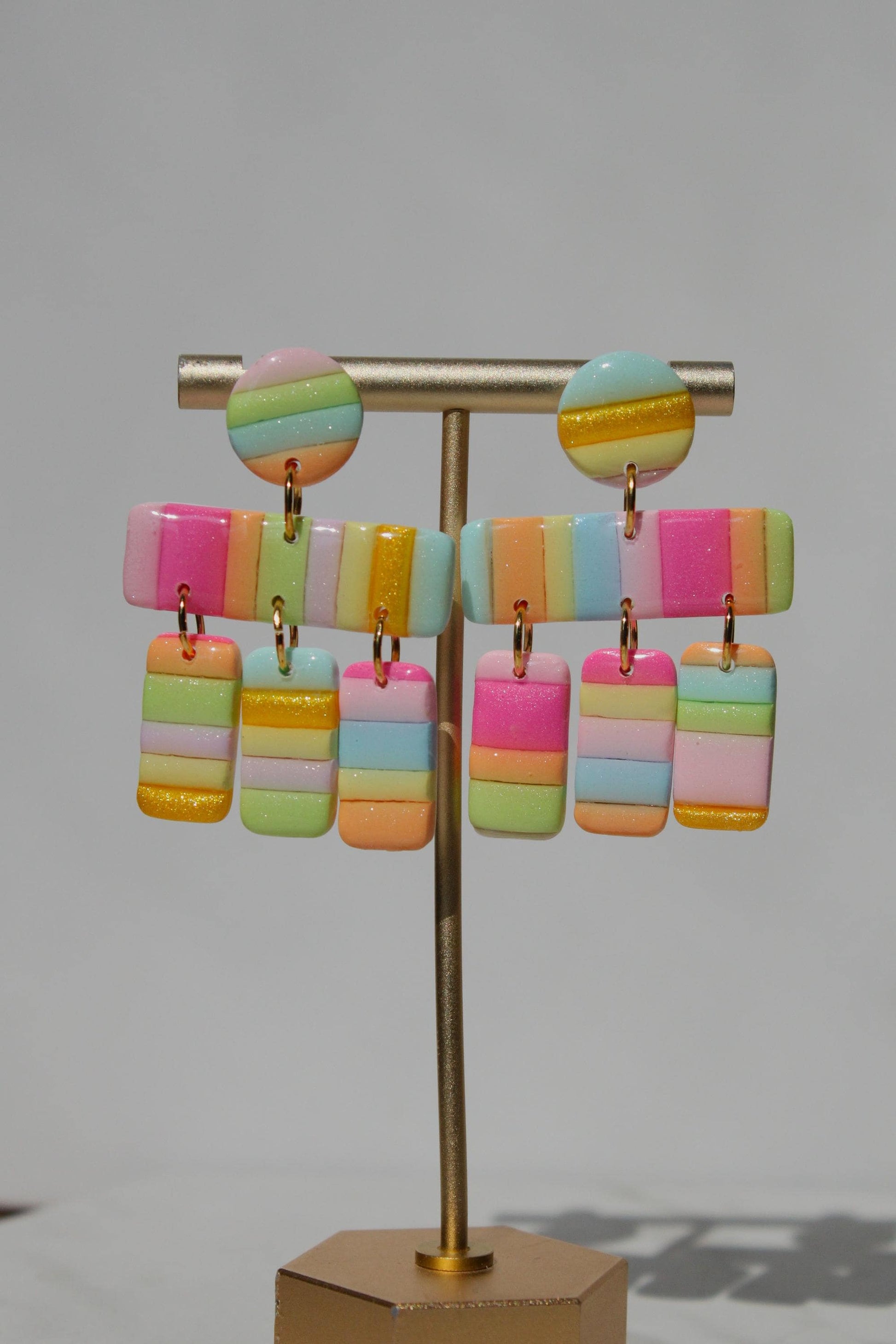 Pastel Stripe Polymer Clay Earrings | Lightweight Statement Dangle Earrings | Colorful Handmade Jewelry | Summer Gift for Her