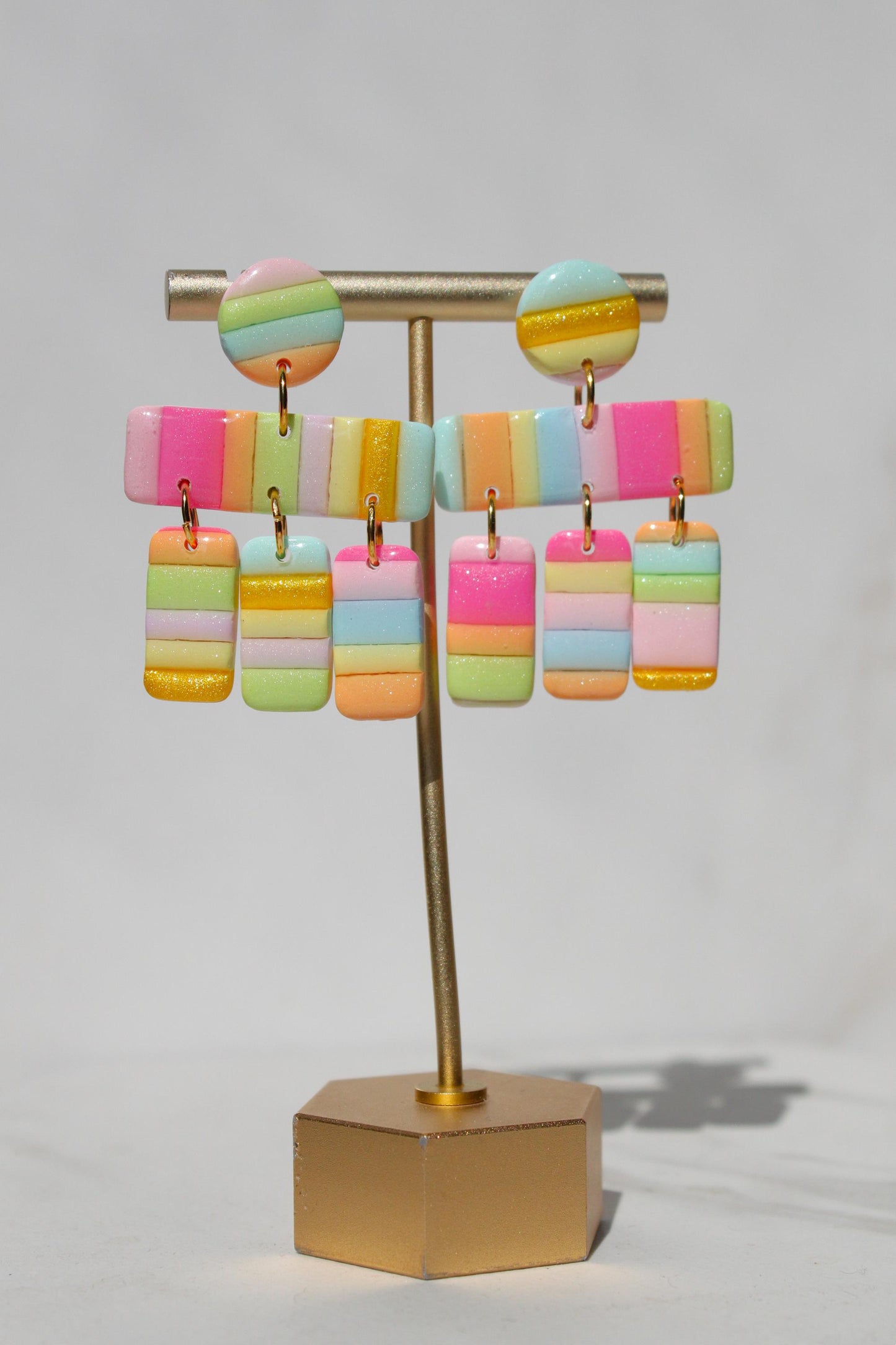 Pastel Stripe Polymer Clay Earrings | Lightweight Statement Dangle Earrings | Colorful Handmade Jewelry | Summer Gift for Her