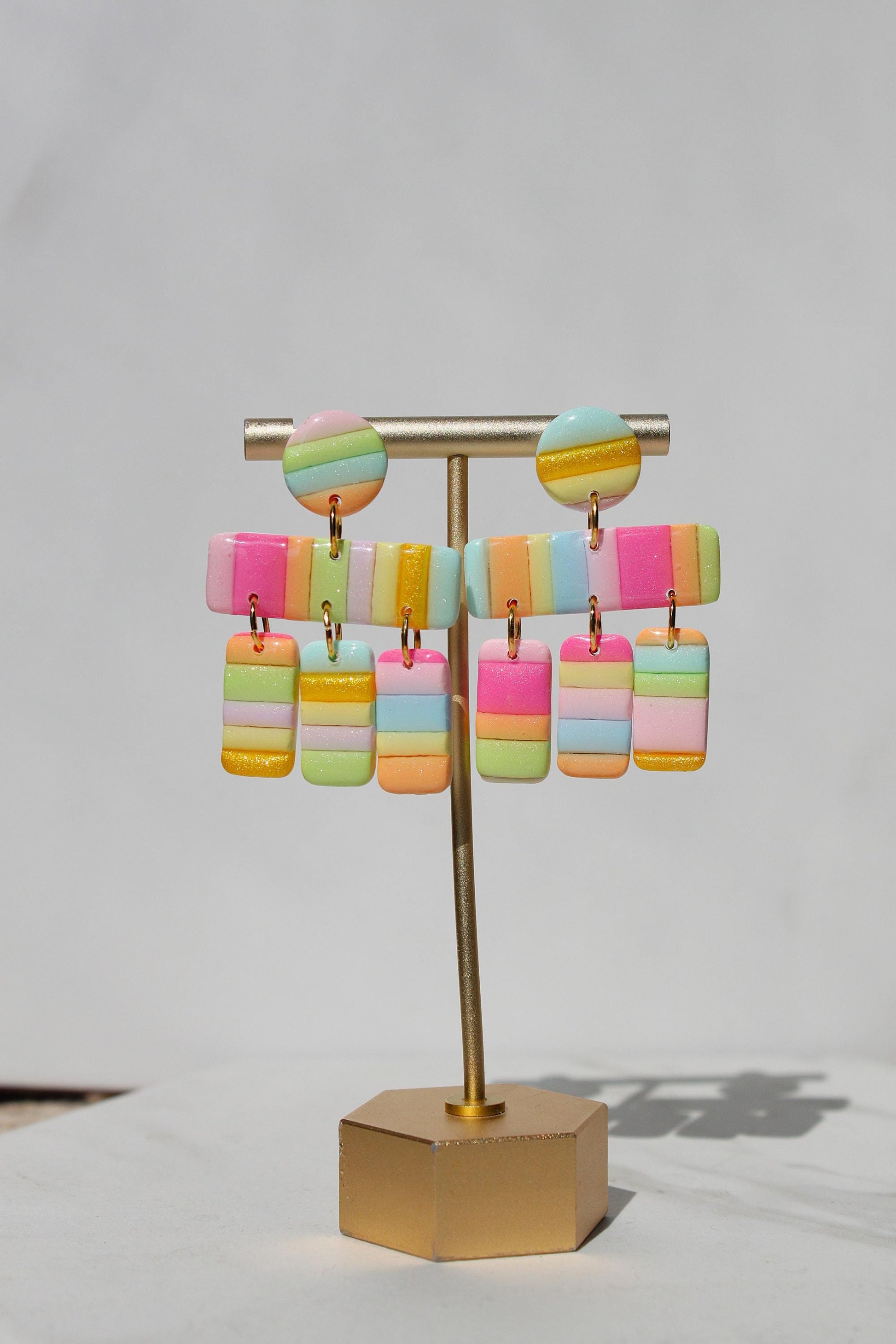 Pastel Stripe Polymer Clay Earrings | Lightweight Statement Dangle Earrings | Colorful Handmade Jewelry | Summer Gift for Her