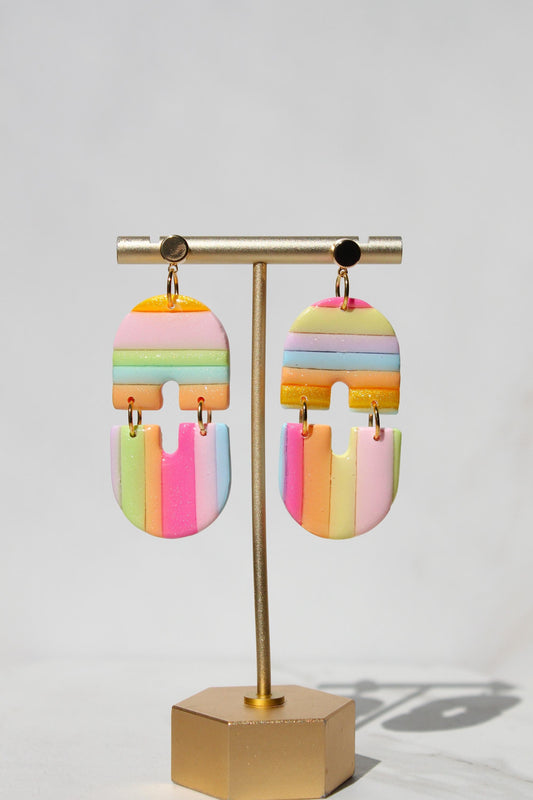 Pastel Geometric Polymer Clay Earrings | Color Block Statement Dangle Earrings | Lightweight Modern Handmade Jewelry | Gift for Her