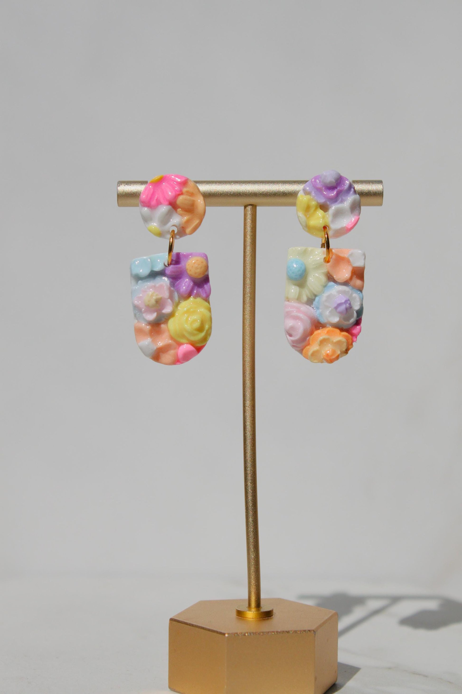 Hand Sculpted Floral Polymer Clay Earrings | Pastel Flower Statement Earrings | Lightweight Botanical Dangles | Handmade Gift for Her