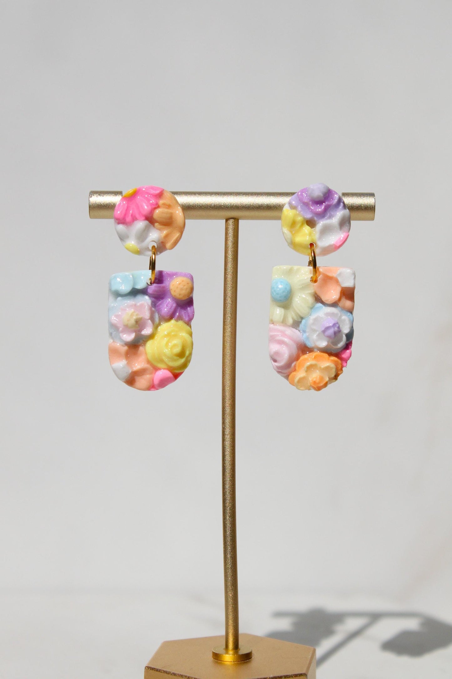 Hand Sculpted Floral Polymer Clay Earrings | Pastel Flower Statement Earrings | Lightweight Botanical Dangles | Handmade Gift for Her