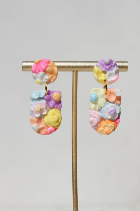 Hand Sculpted Floral Polymer Clay Earrings | Pastel Flower Statement Earrings | Lightweight Botanical Dangles | Handmade Gift for Her