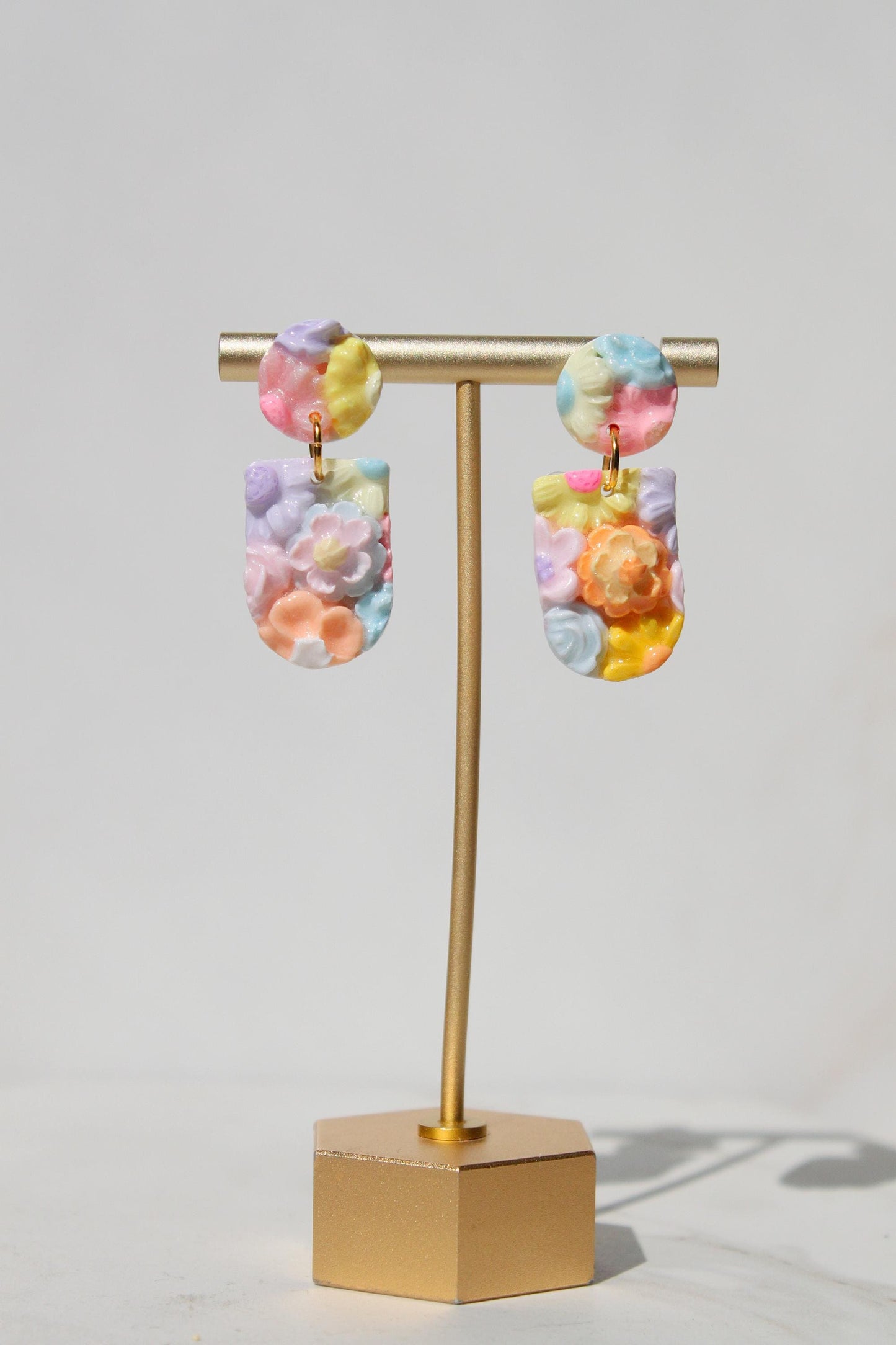 Hand Sculpted Floral Polymer Clay Earrings | Pastel Flower Statement Earrings | Lightweight Botanical Dangles | Handmade Gift for Her