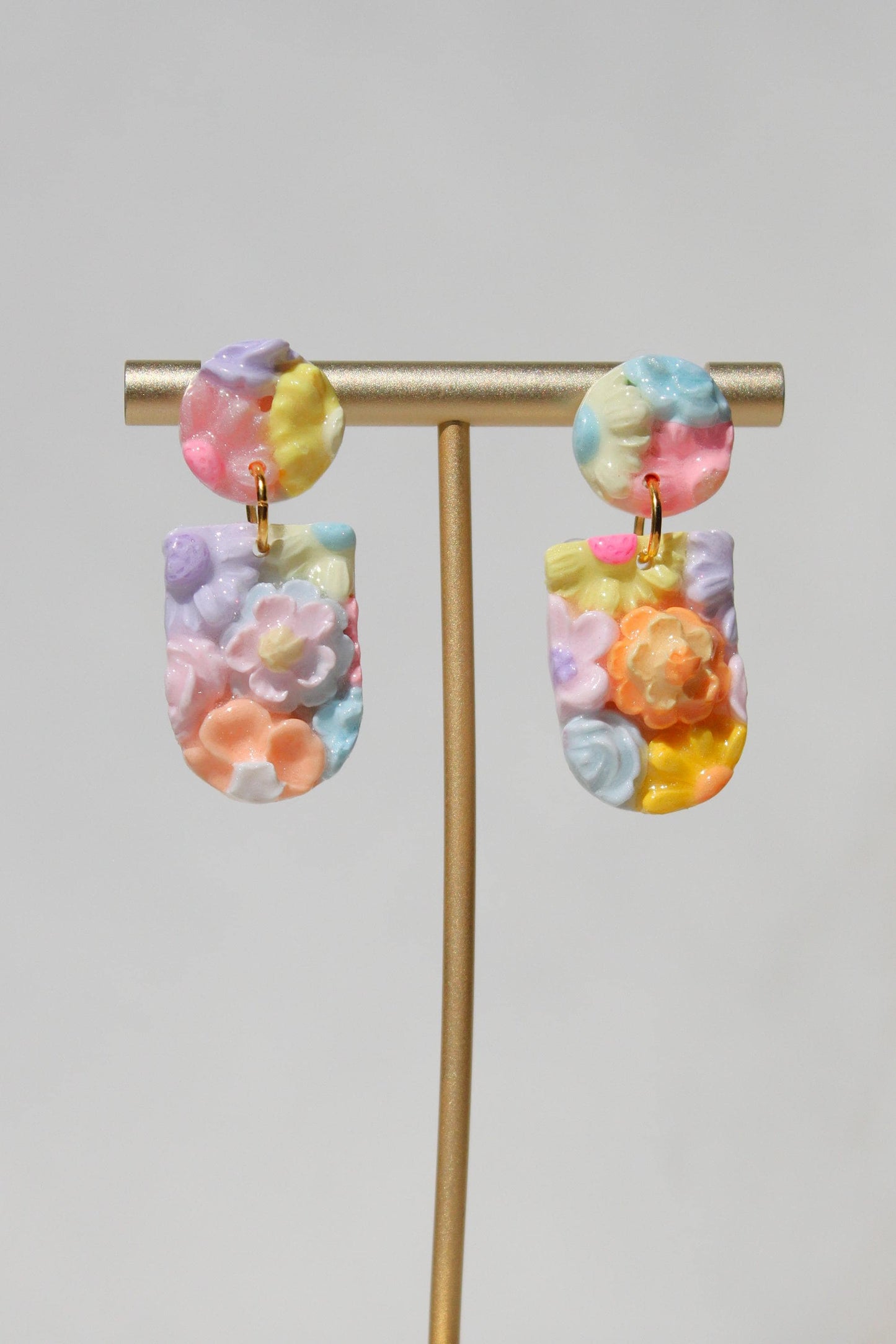 Hand Sculpted Floral Polymer Clay Earrings | Pastel Flower Statement Earrings | Lightweight Botanical Dangles | Handmade Gift for Her