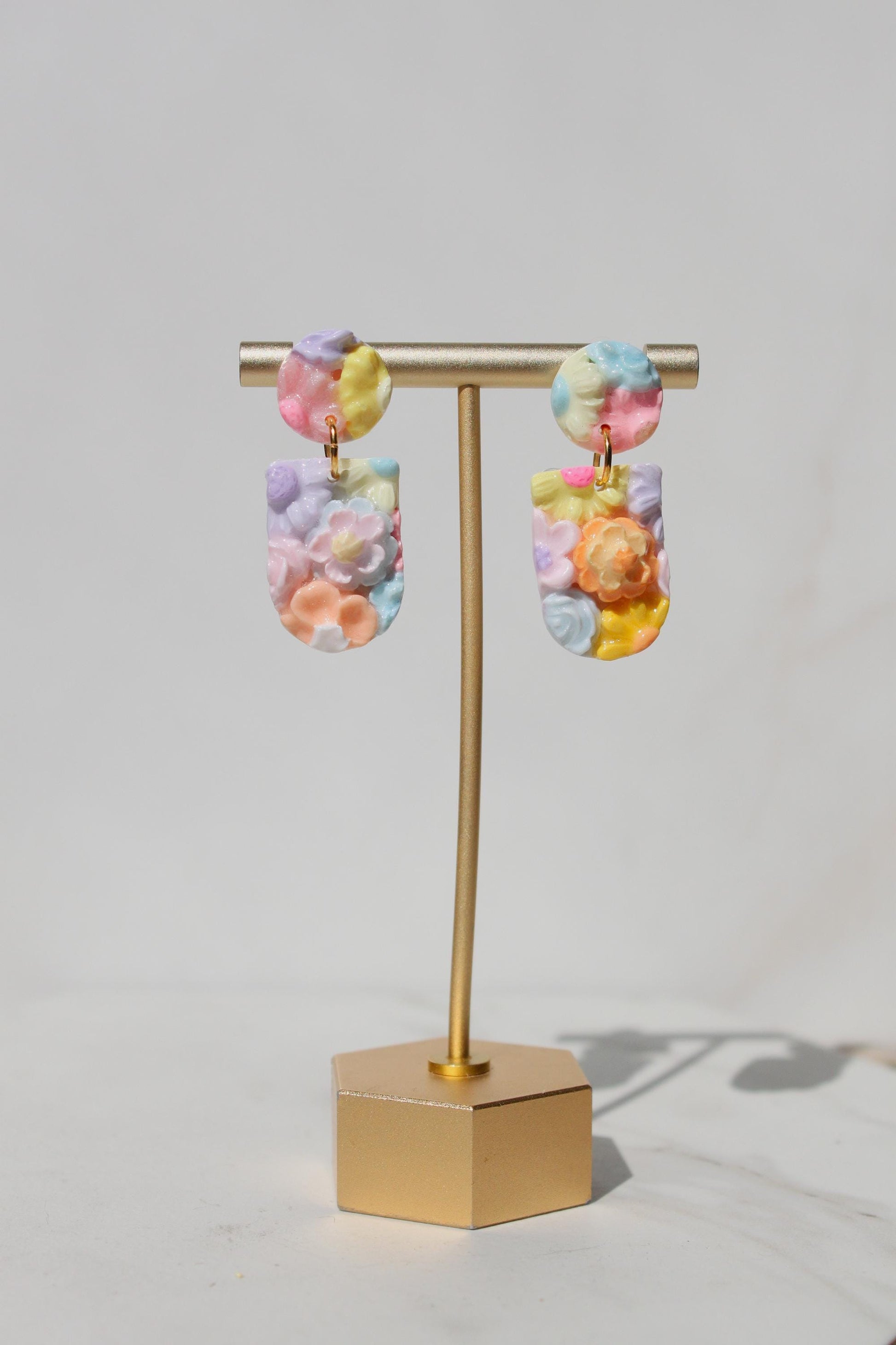 Hand Sculpted Floral Polymer Clay Earrings | Pastel Flower Statement Earrings | Lightweight Botanical Dangles | Handmade Gift for Her