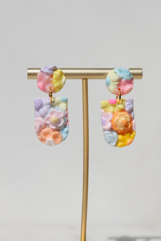 Hand Sculpted Floral Polymer Clay Earrings | Pastel Flower Statement Earrings | Lightweight Botanical Dangles | Handmade Gift for Her