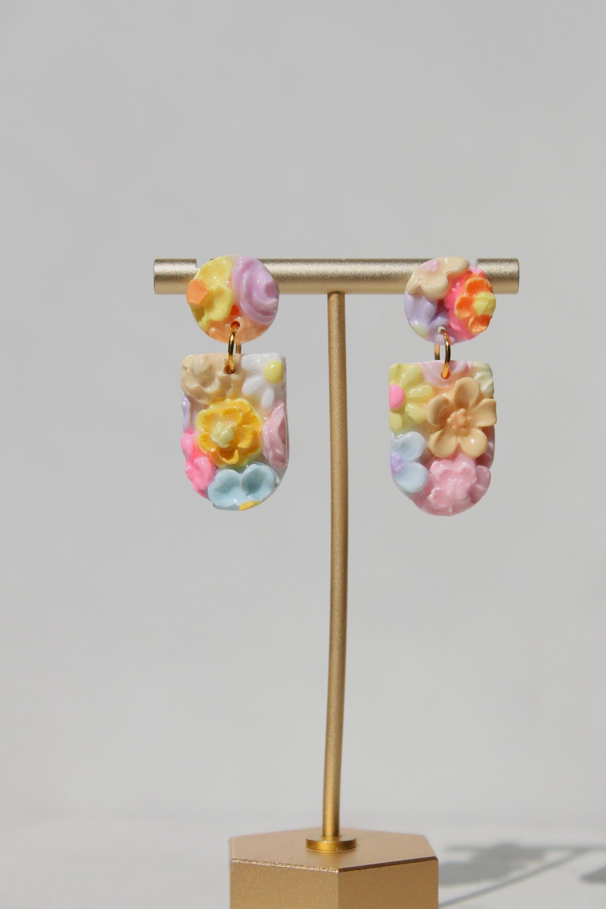 Hand Sculpted Floral Polymer Clay Earrings | Pastel Flower Statement Earrings | Lightweight Botanical Dangles | Handmade Gift for Her