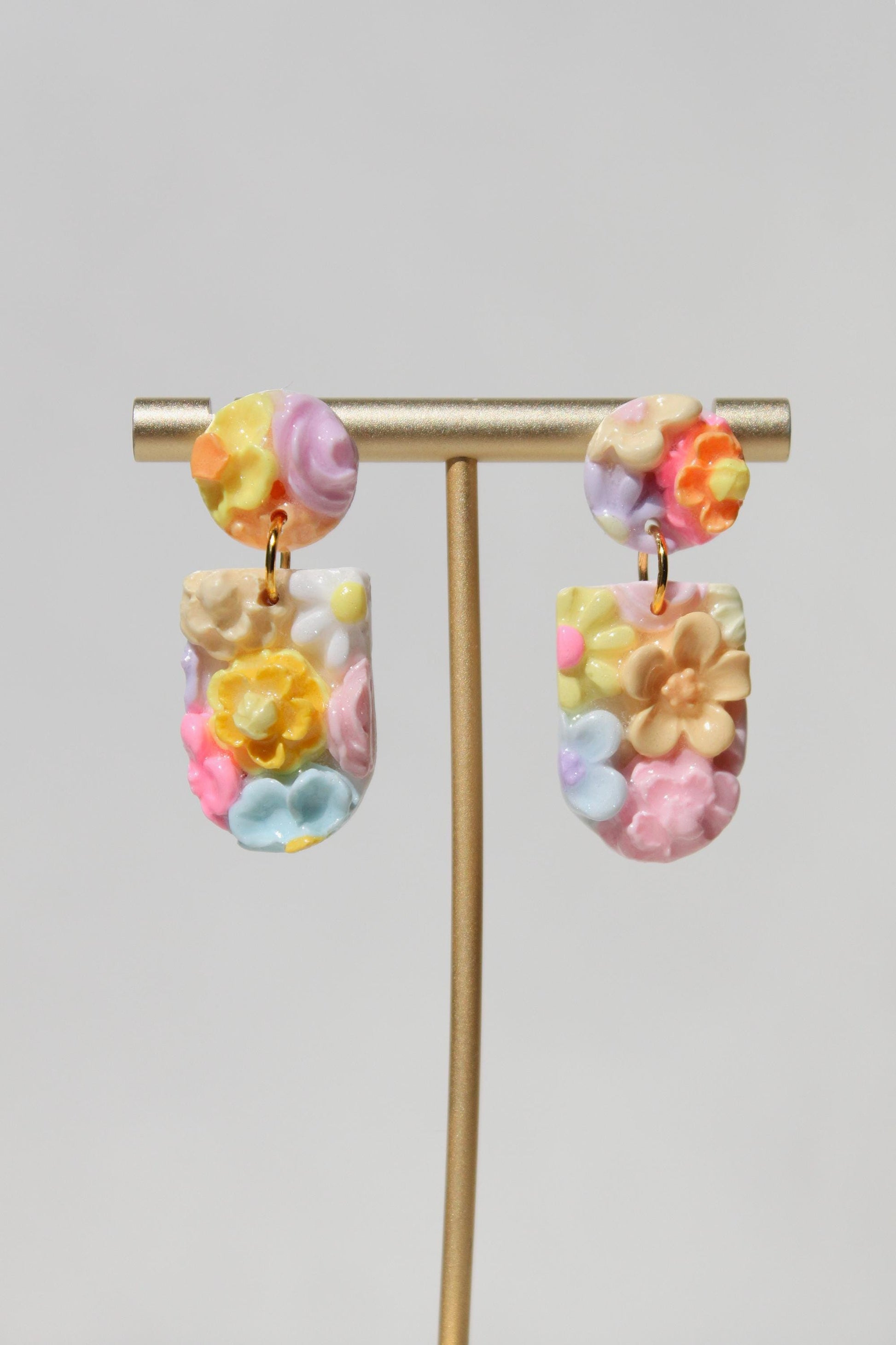Hand Sculpted Floral Polymer Clay Earrings | Pastel Flower Statement Earrings | Lightweight Botanical Dangles | Handmade Gift for Her