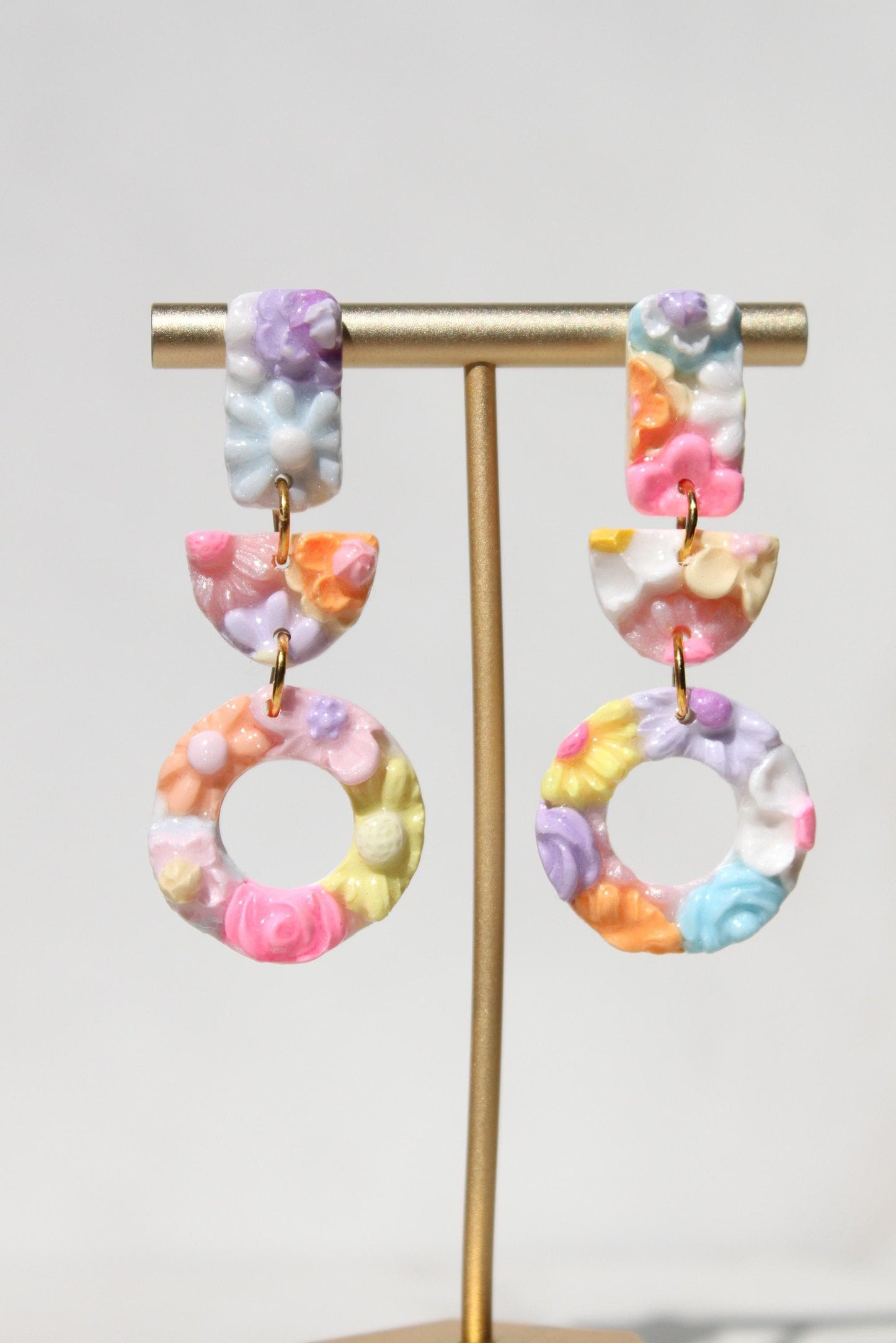 Hand Sculpted Floral Polymer Clay Earrings | Pastel Statement Dangle Earrings | Botanical Hoop Earrings | Lightweight Handmade Jewelry