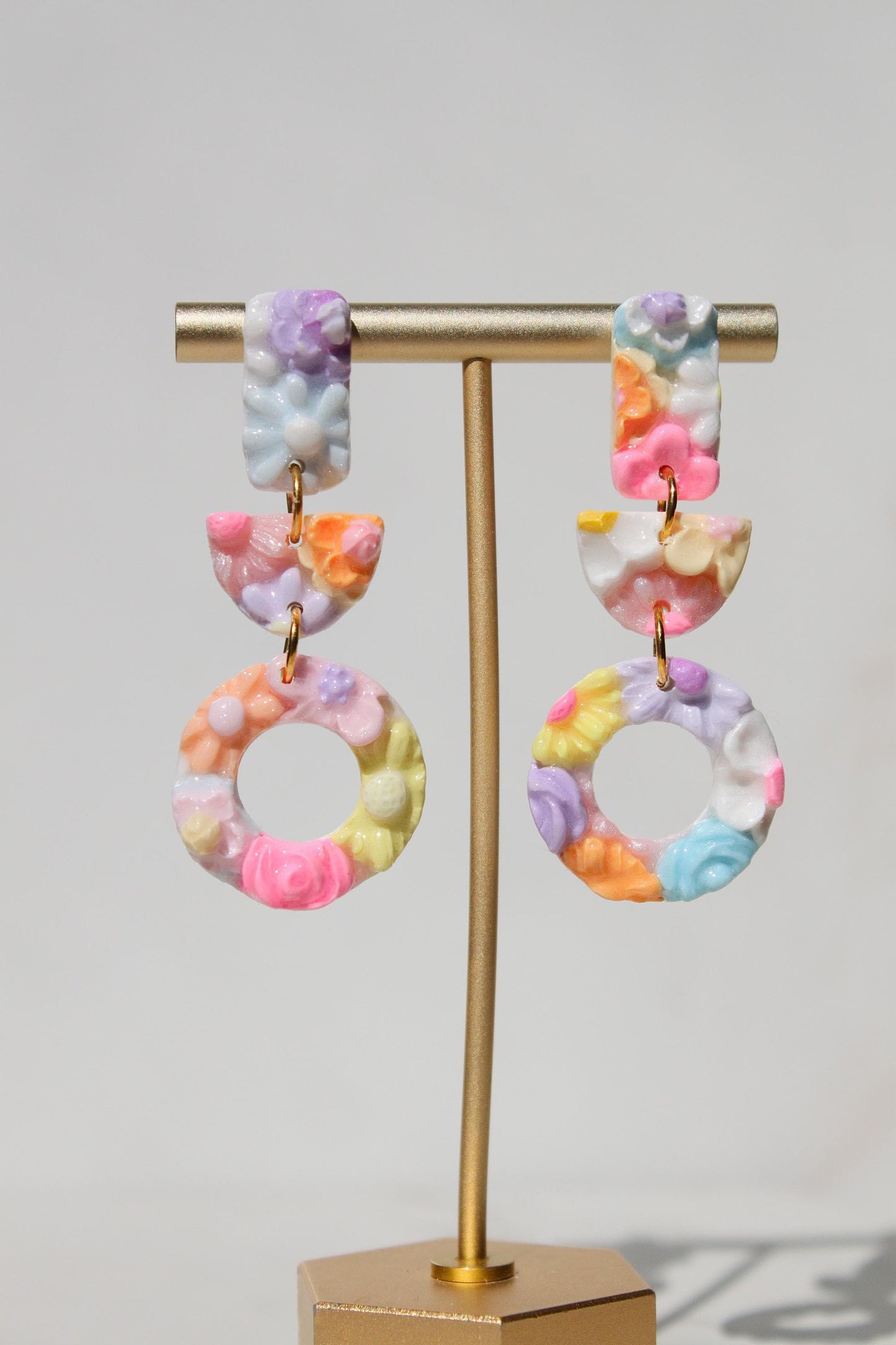 Hand Sculpted Floral Polymer Clay Earrings | Pastel Statement Dangle Earrings | Botanical Hoop Earrings | Lightweight Handmade Jewelry