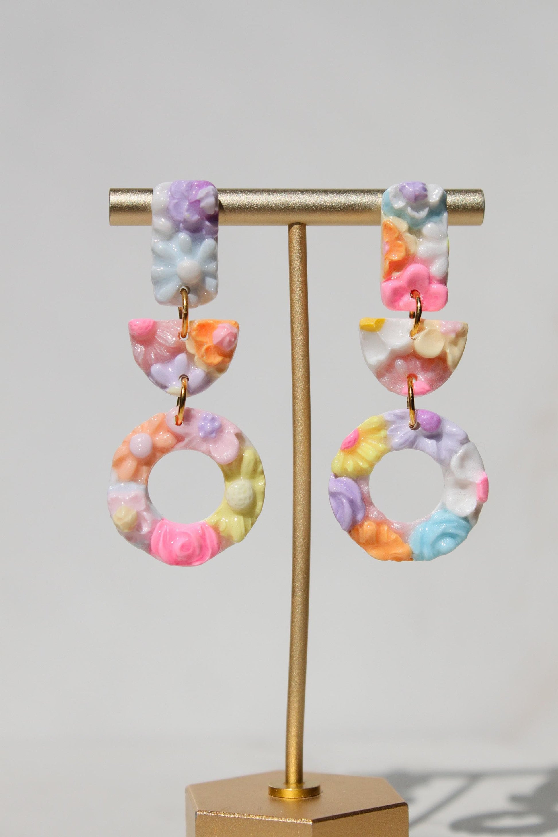 Hand Sculpted Floral Polymer Clay Earrings | Pastel Statement Dangle Earrings | Botanical Hoop Earrings | Lightweight Handmade Jewelry