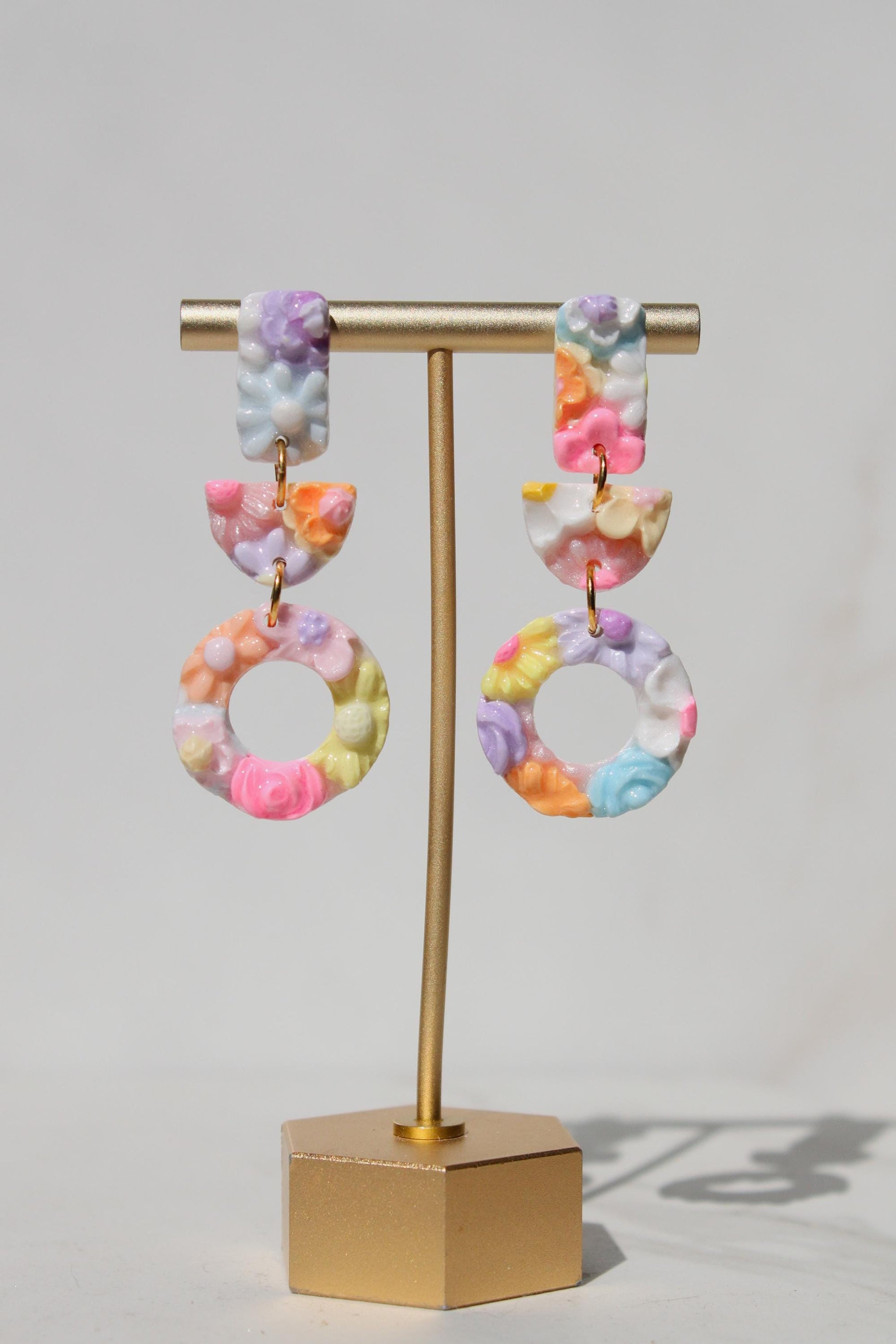 Hand Sculpted Floral Polymer Clay Earrings | Pastel Statement Dangle Earrings | Botanical Hoop Earrings | Lightweight Handmade Jewelry