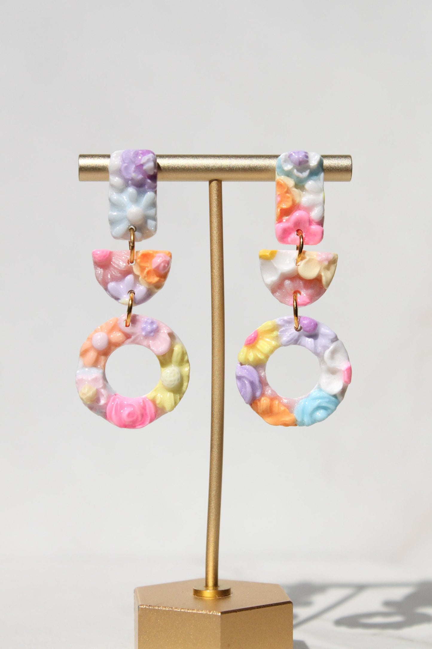 Hand Sculpted Floral Polymer Clay Earrings | Pastel Statement Dangle Earrings | Botanical Hoop Earrings | Lightweight Handmade Jewelry